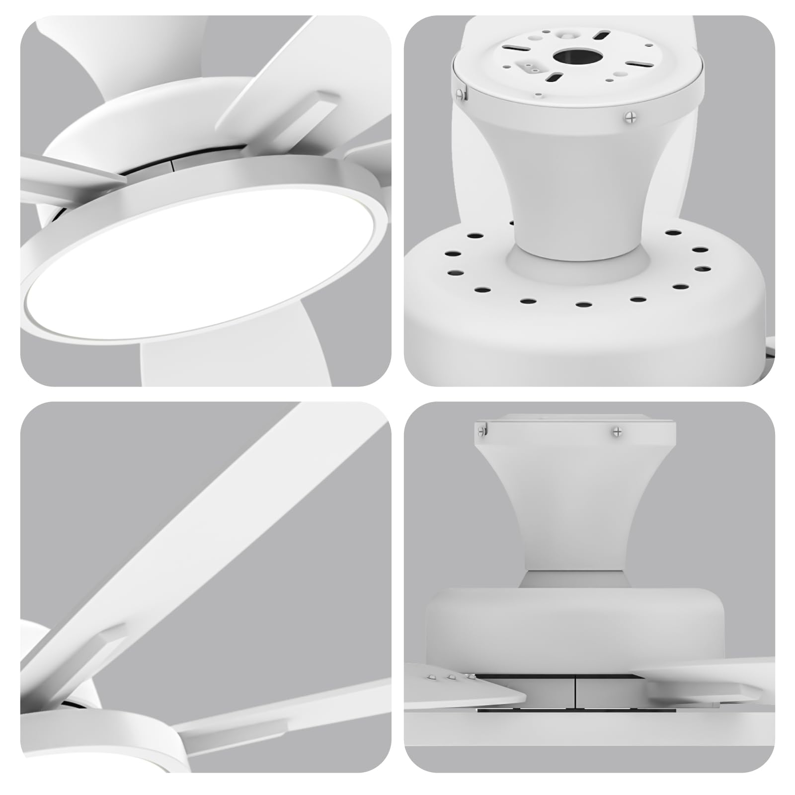 TALOYA 52 Inch White Ceiling Fan with Light and Remote Control - 3 Color Temperatures, Dimmable LED, Reversible Blades, Ultra Quiet - Perfect for Living Room, Bedroom, and Office Spaces