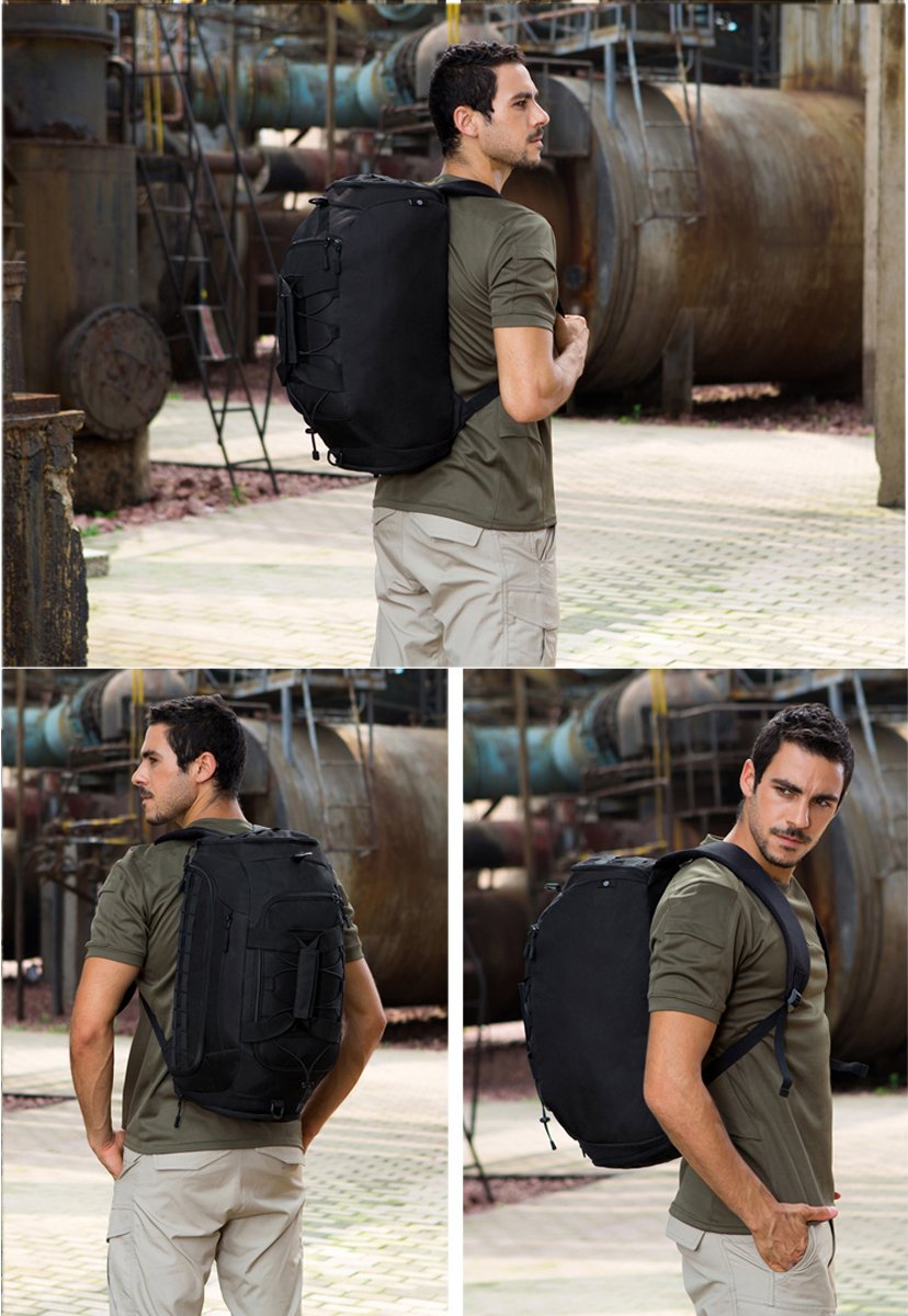 CREATOR 35L Tactical Duffle Backpack for Men & Women - Waterproof Gym Bag with Shoe Compartment, Travel Luggage & Sports Duffel Bag (Black) - Perfect for Gym, Travel, Camping & Outdoor Adventures