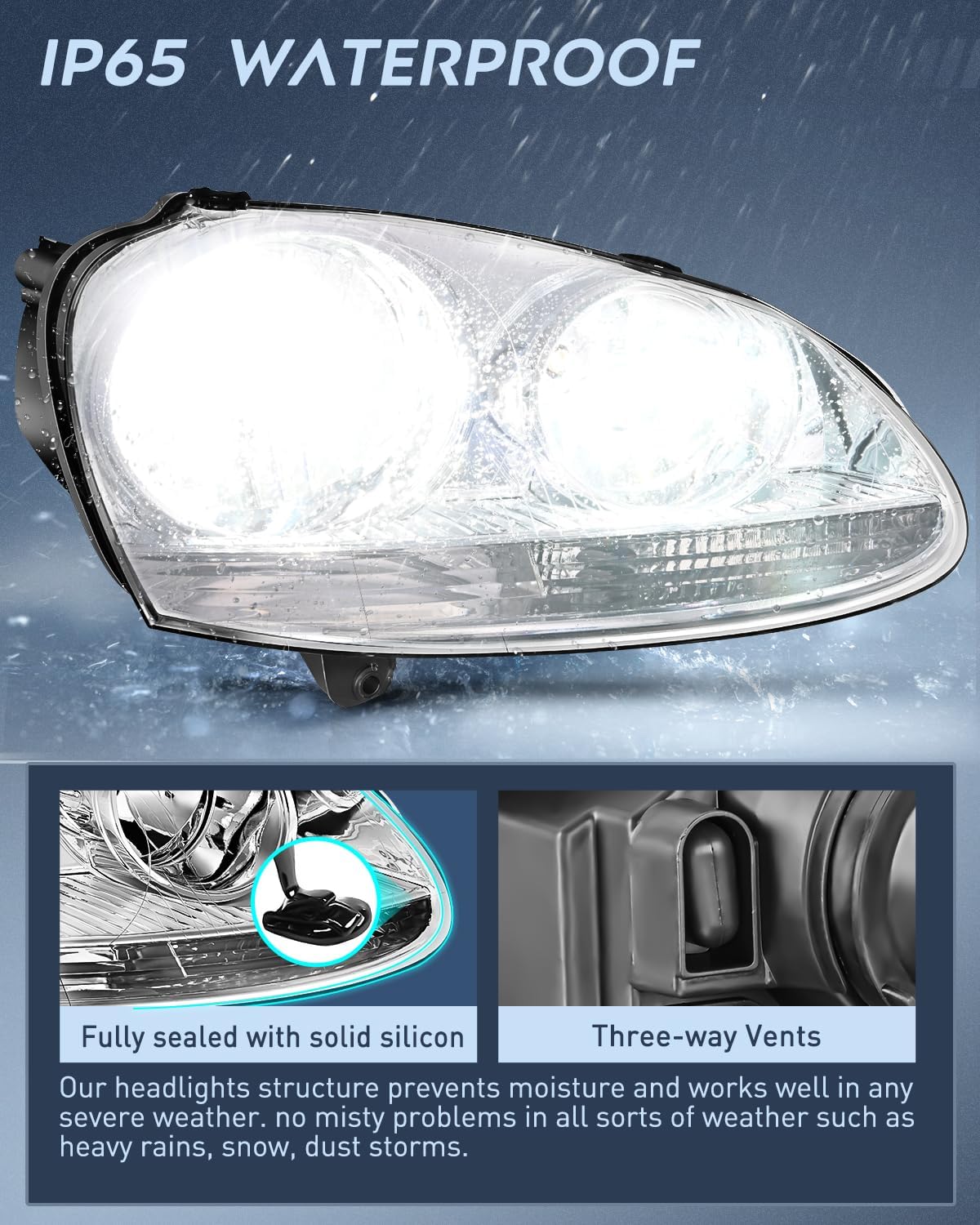 2005-2010 Volkswagen Jetta & 2006-2009 VW Rabbit GTI Headlight Assembly - Chrome Housing with Clear Reflector - Perfect for Night Driving & Car Restoration Projects