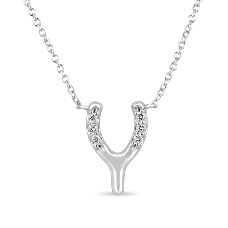 0.10tcw 14K Gold Y-Shaped Horseshoe Diamond Pendant Necklace | 585 White Gold | Elegant Jewelry Gift for Women, Perfect for Birthdays, Anniversaries & Special Occasions
