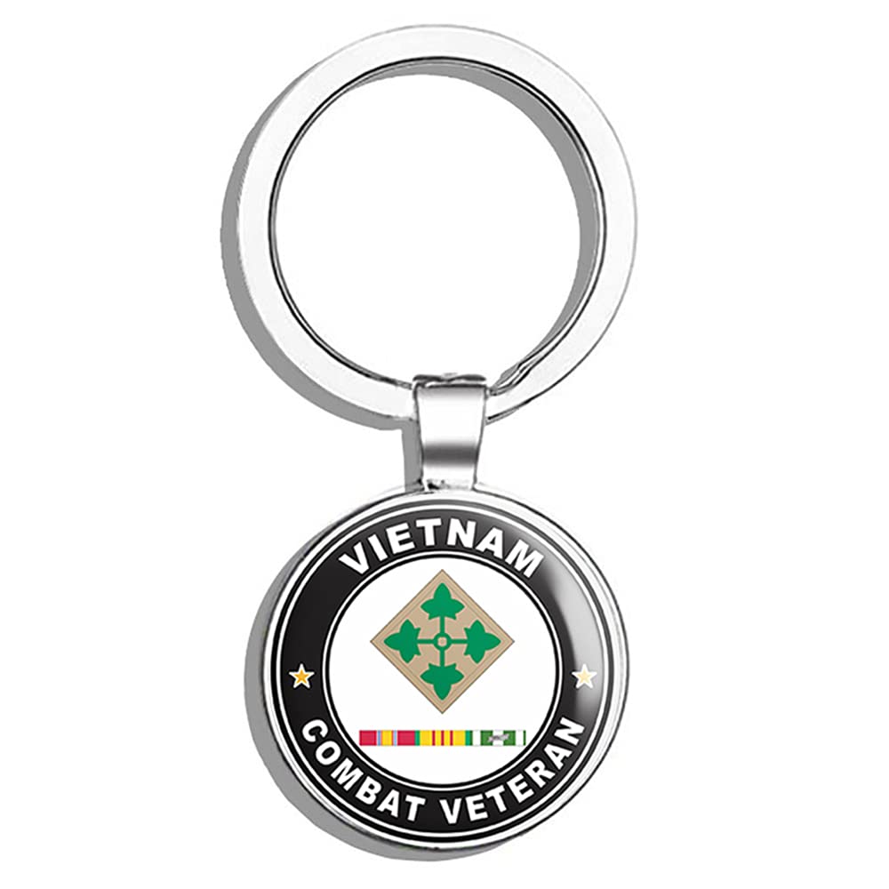 US Army 4th Infantry Division Vietnam War Veteran Commemorative Metal Keychain with Ribbons - Military Gift for Veterans, Collectors & History Enthusiasts | Perfect for Key Rings, Backpacks & Display Cases