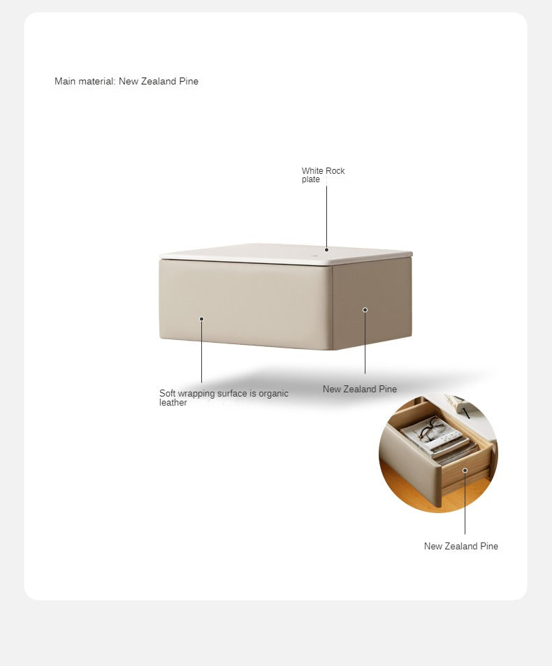 Organic Leather Floating Nightstand - Wall Mounted Cream Rock Board Shelf for Bedroom, Living Room & Office - Modern Minimalist Storage Solution