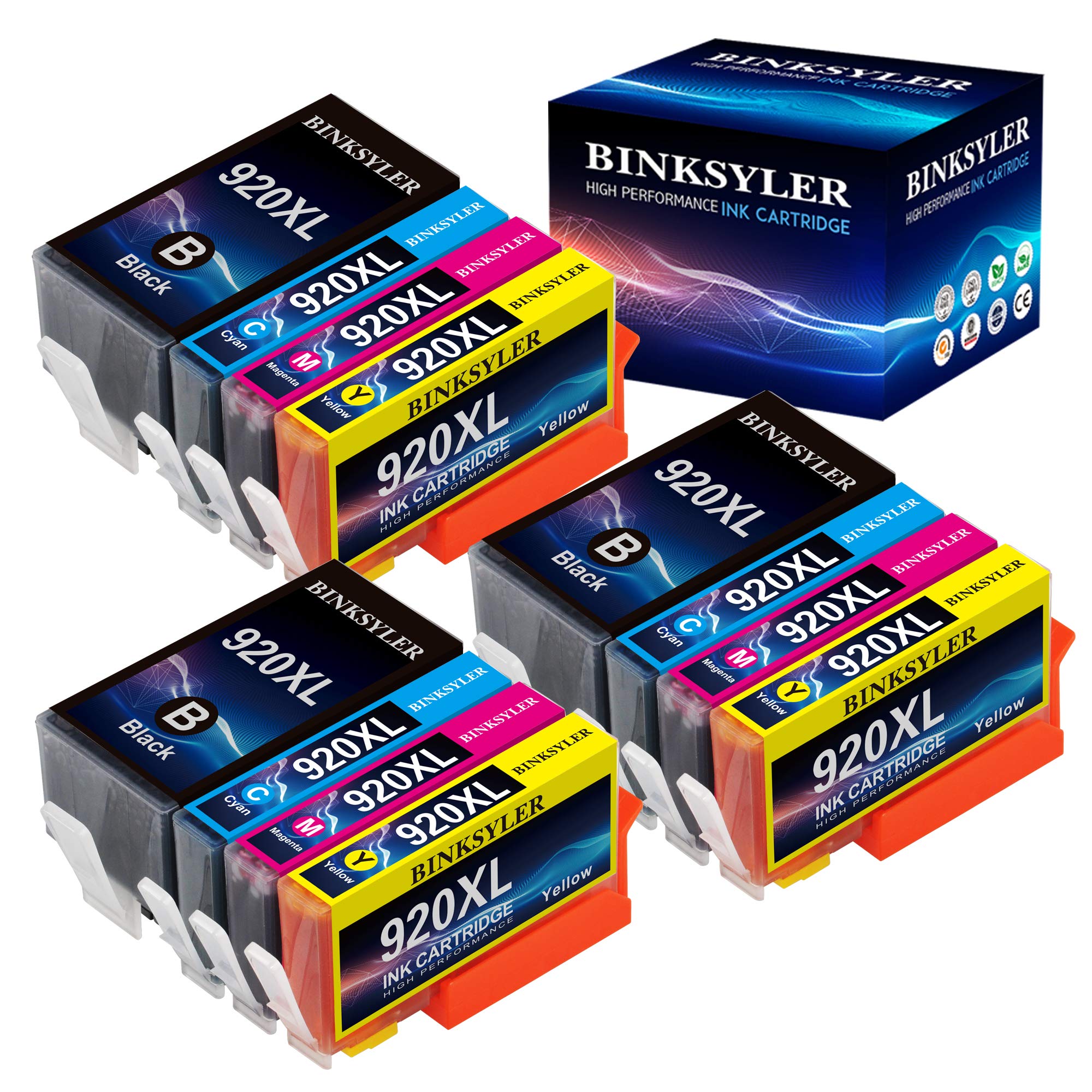 BINKSYLER 12-Pack Compatible HP 920XL Ink Cartridges Replacement (3BK, 3C, 3M, 3Y) for HP OfficeJet 6500/6500A/7500/7500A/7000/6000/E709/E710/6500A Plus Printers - High Yield Printing for Home & Office Documents, Photos, and Reports