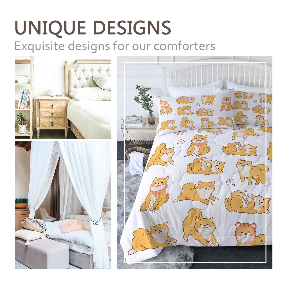 **BlessLiving Cute Shiba Inu Dog Comforter Set - 3-Piece King Size Cartoon Puppy Bedding with Rainbow Design, Soft & Cozy for Kids & Teens - Perfect for Bedrooms, Dorms & Sleepovers**