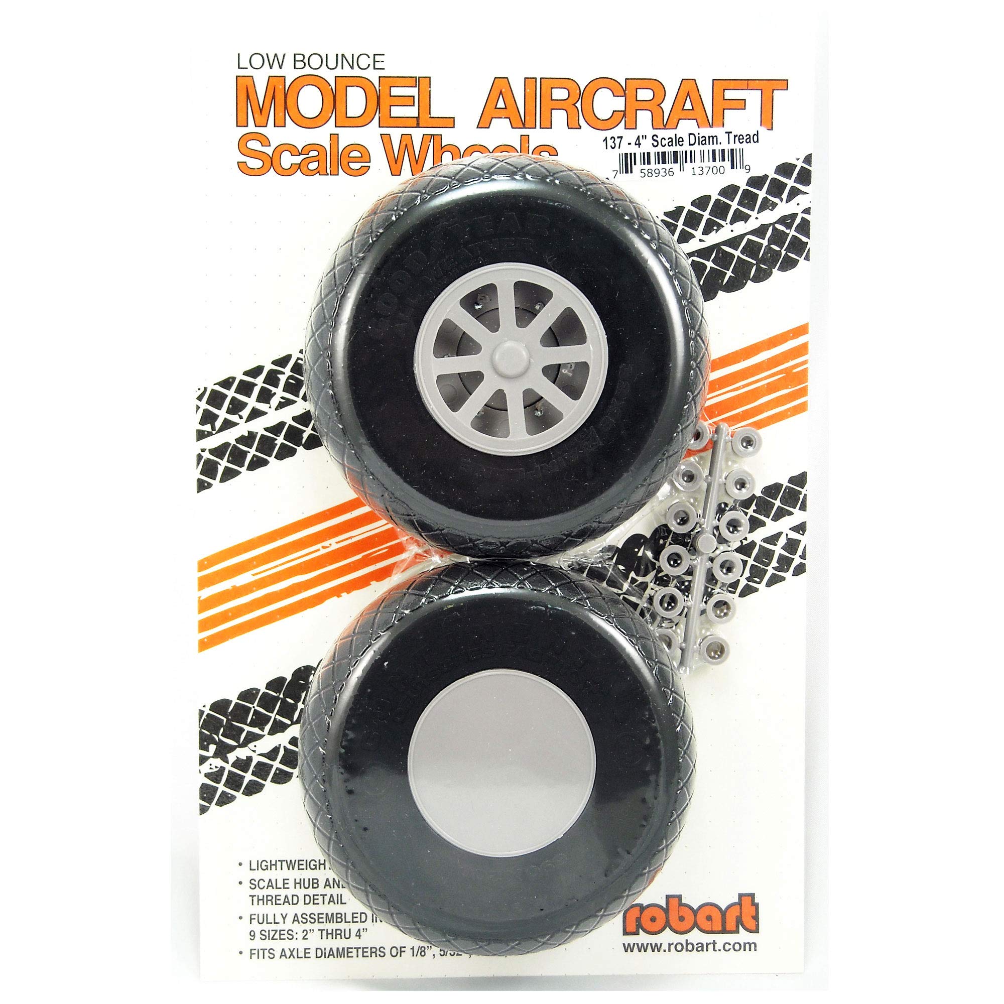 Robart Manufacturing UX400-Scale Diamond Tread Wheels (ROB137) - Premium RC Aircraft Wheels for Gear Retracts & Accessories - Perfect for RC Planes, Drones, and Model Aviation Enthusiasts