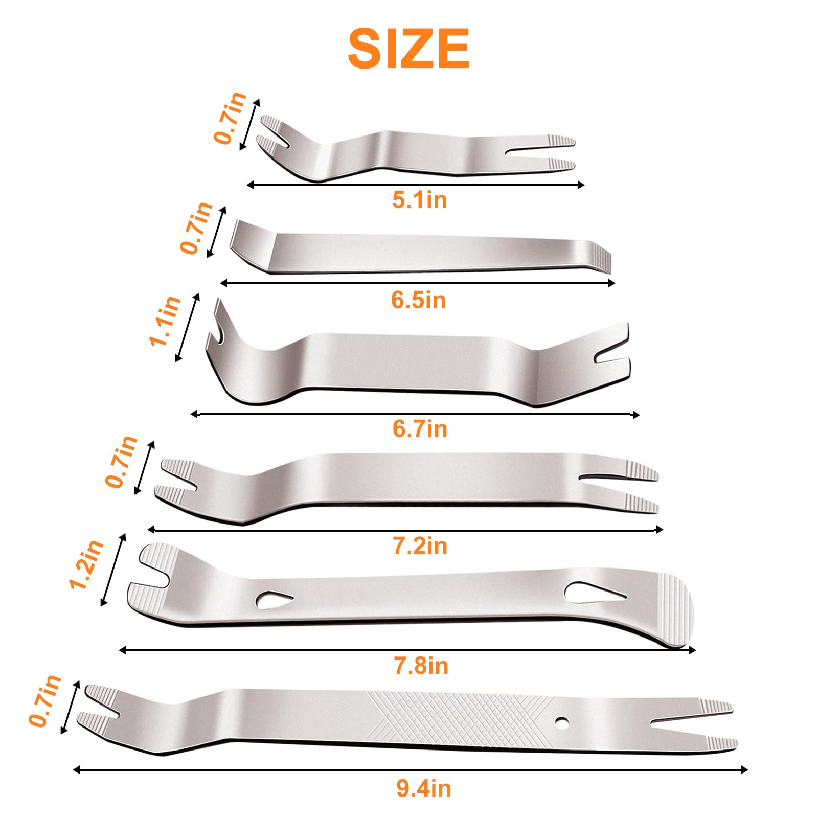 6-Piece Metal Trim Removal Tool Kit - Auto Pry Tools for Vehicle Door Panel & Dashboard - Durable Silver Car Interior Repair Set for DIY & Professional Mechanics