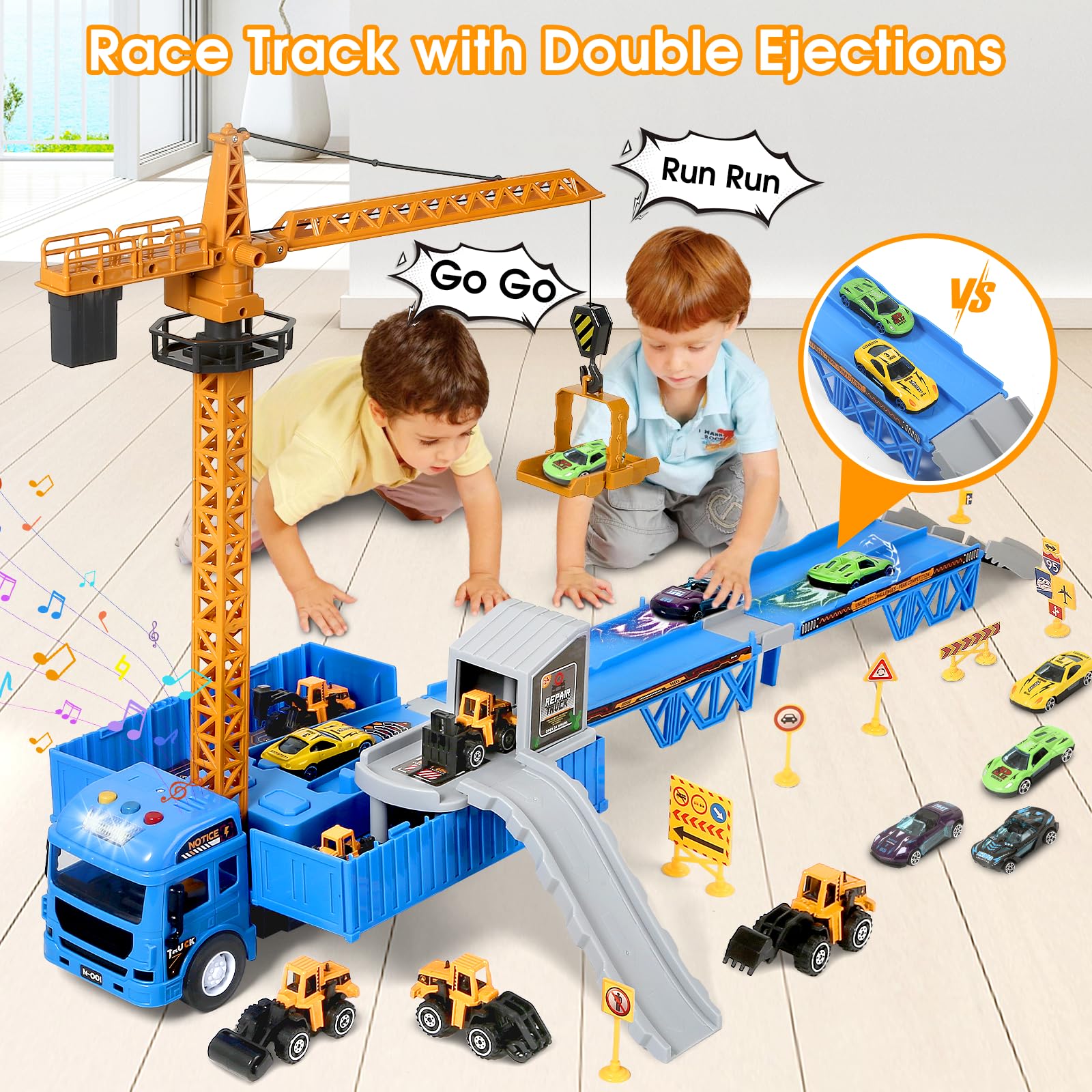 Best Construction Truck Toys Set for Kids - Alloy Crane, Excavator, Forklift, Bulldozer & Dump Trucks with Ejection Track - Perfect Gift for 3-7 Year Old Boys | STEM Learning & Imaginative Play