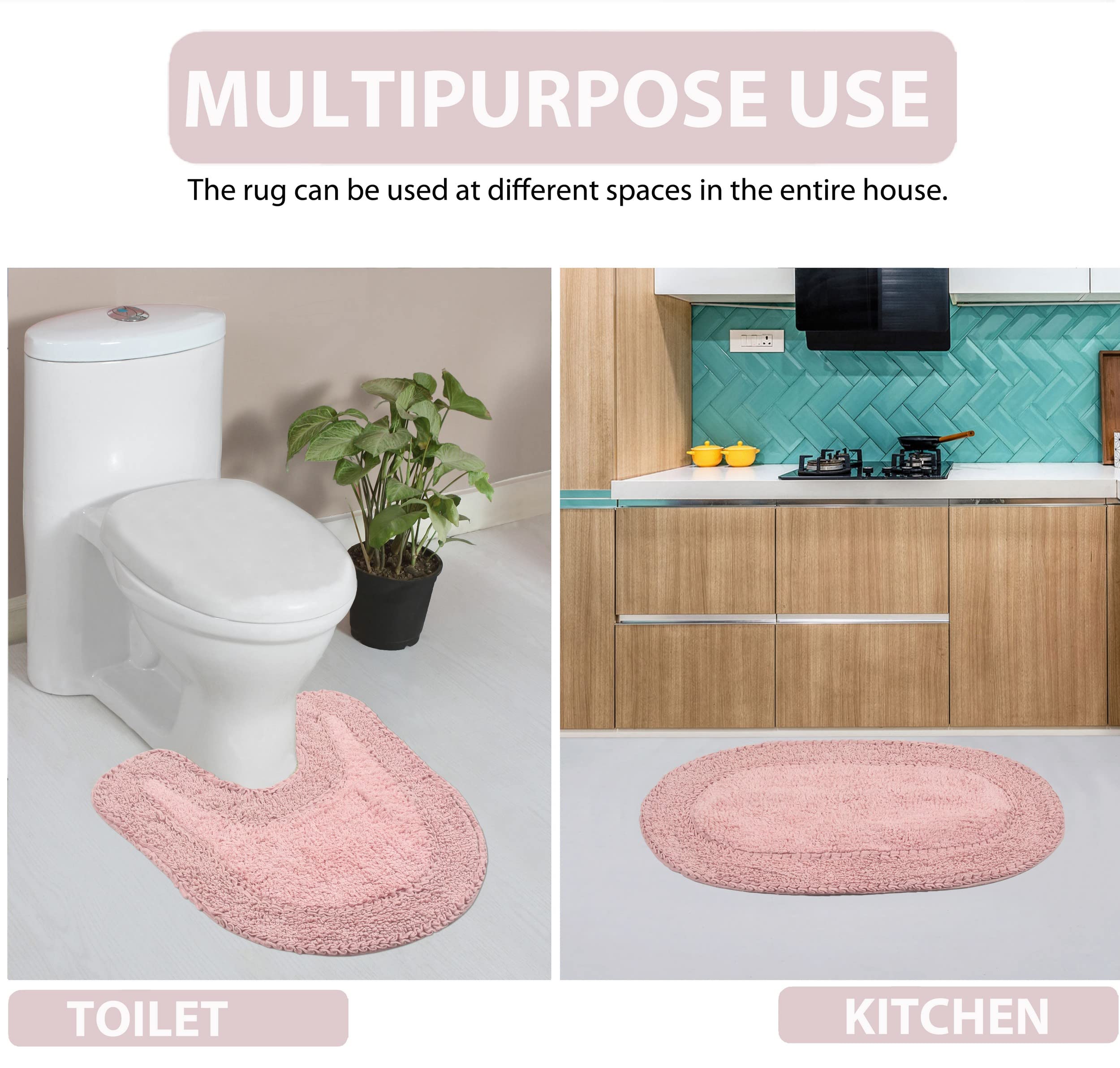 Home Weavers Double Ruffle Collection 100% Cotton Bathroom Rugs Set - Ultra Soft, Absorbent & Washable Non-Slip Bath Mat, Kitchen Floor Mat (5-Piece Set, Pink) for Bathroom Safety, Spa-Like Comfort & Stylish Home Decor