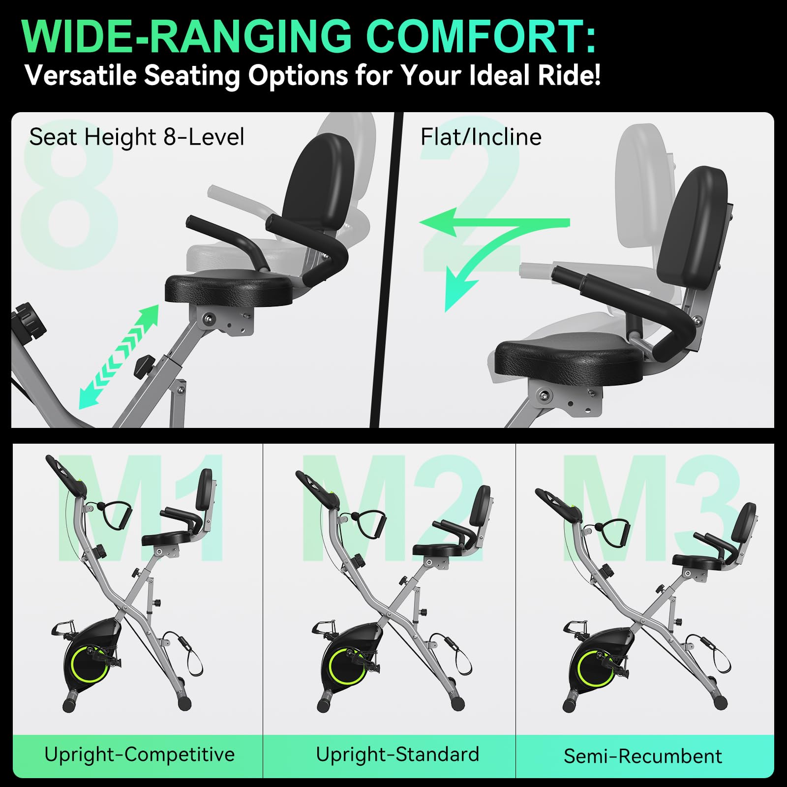 2025 Foldable Exercise Bike - 5-in-1 Indoor Cycling Bike with 16-Level Magnetic Resistance, 6.6 LBS Flywheel & 300LBS Capacity | Home Workout Equipment for Cardio, Strength Training & Small Spaces