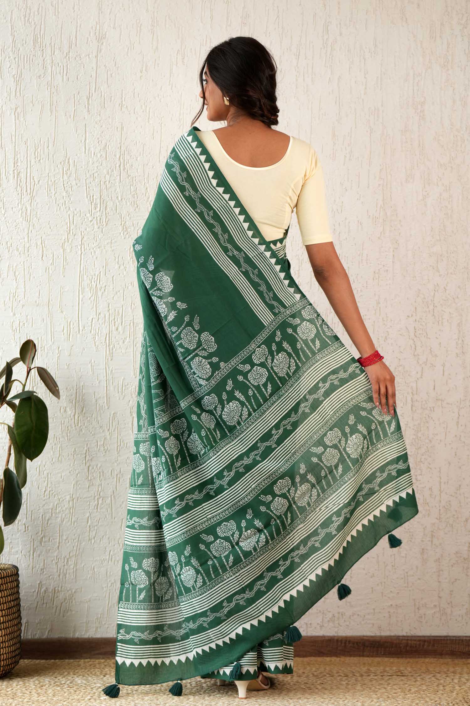 Moonlit Mirage Hand Block Printed Mulmul Cotton Saree | Traditional Indian Saree for Women | Perfect for Weddings, Parties & Festive Occasions
