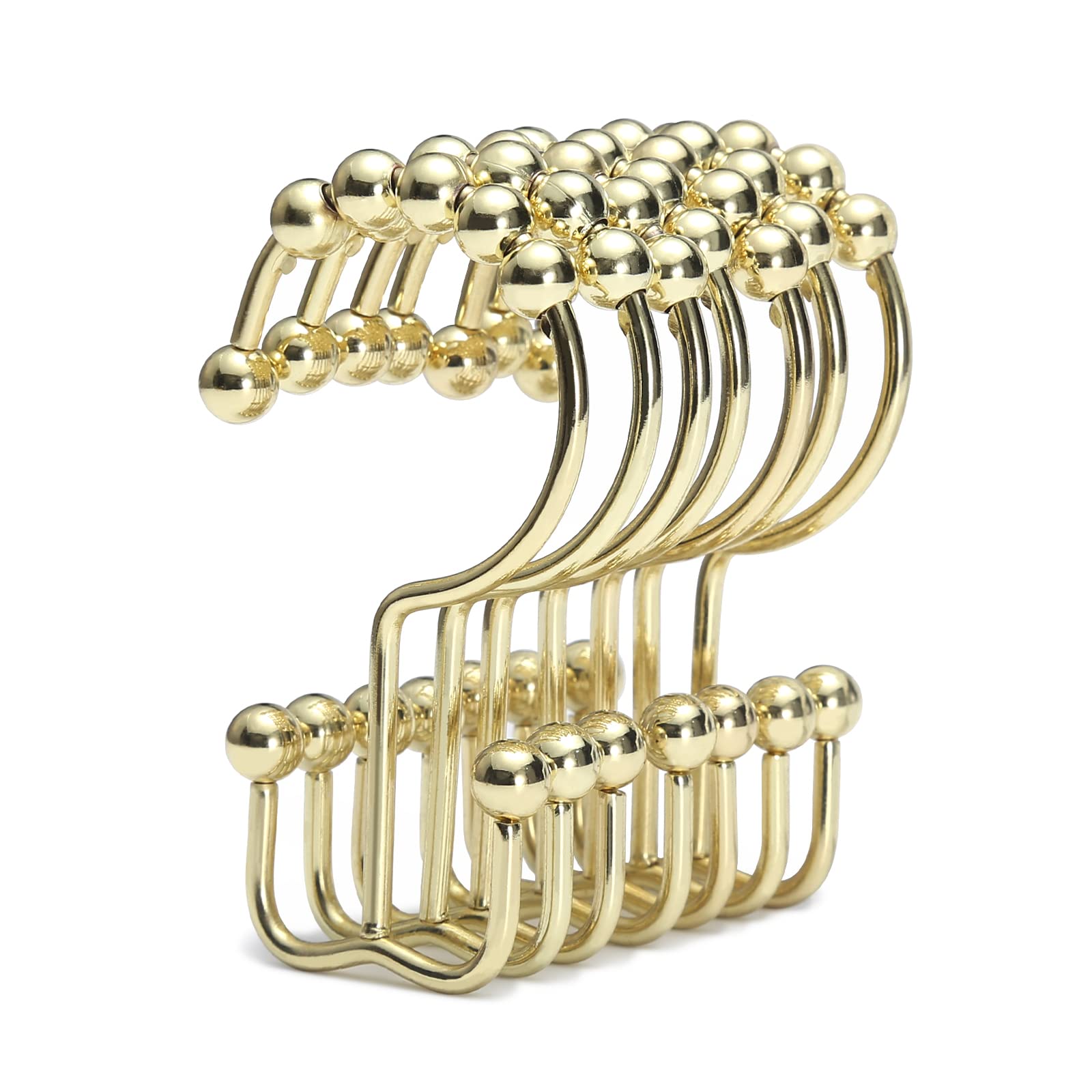 Premium Stainless Steel Gold Shower Curtain Hooks - Rust Proof Double Sliding Rings for Shower Curtains & Liners | Elegant Bathroom Decor for Modern Homes (Gold)