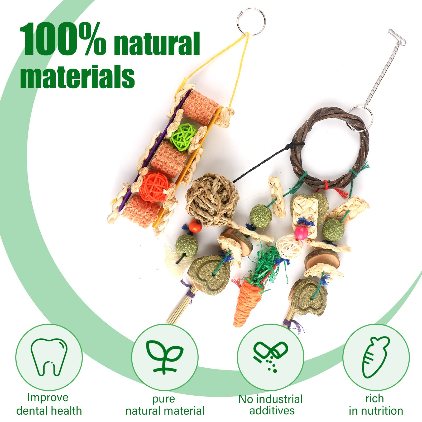 HOSUKKO 2PCS Rabbit Chew Toys for Small Pets - Bunny Guinea Pig Teeth Grinding Toys, Dental Health Molar Tool for Rabbits, Hamsters & Small Animals - Hanging Chew Toys for Play & Teeth Care - Perfect for Cage Entertainment & Dental Hygiene