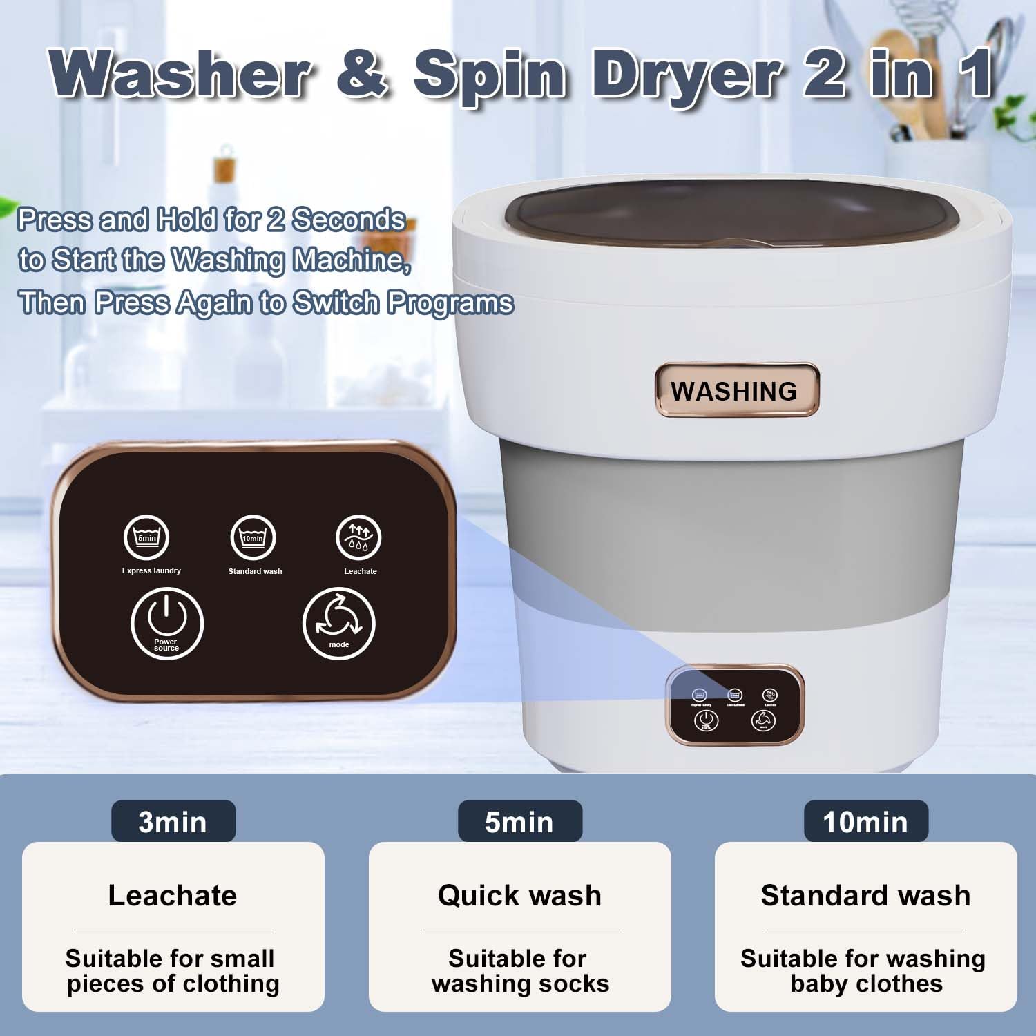 **Mini Portable Washing Machine 18L 60W with Spin Dryer - Compact Foldable Travel Washer for Camping, Dorms, Apartments & RV - Lightweight Grey Laundry Solution for Small Spaces, Travel & Off-Grid Living - Perfect for Outdoor Adventures, Tiny Homes & Emergency Use - Ideal for Camping Trips, College Dorms, RV Travel & Emergency Preparedness [2024 Clean S+]**