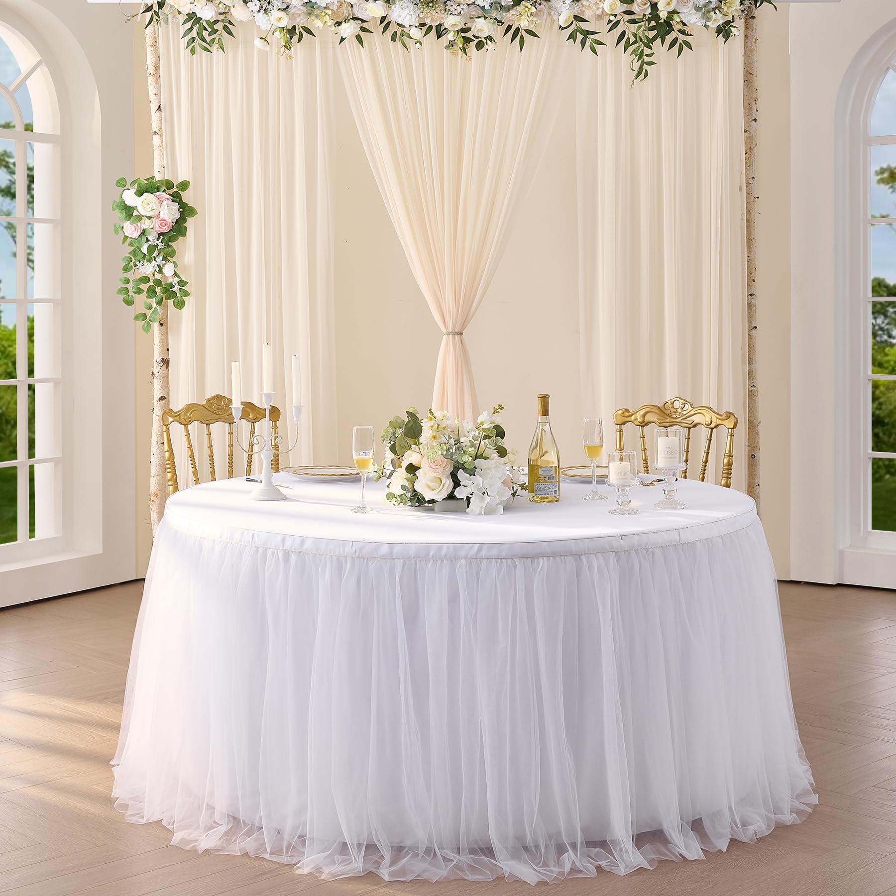 Suppromo 6ft White Tulle Table Skirt - Elegant Tutu Table Cover for Rectangle & Round Tables - Perfect for Weddings, Bridal Showers, Birthday Parties & Event Decorations - Adds a Romantic Touch to Any Celebration
