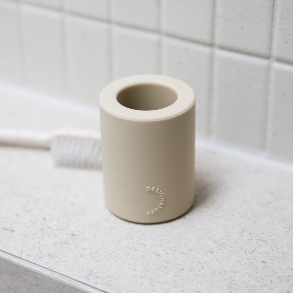 DESIGNSTUFF Modern Toothbrush Holder with Sand Finish - Stylish Bathroom Organizer for Toothbrushes, Razors & Makeup Brushes - Perfect for Home, Apartment, and Travel Use