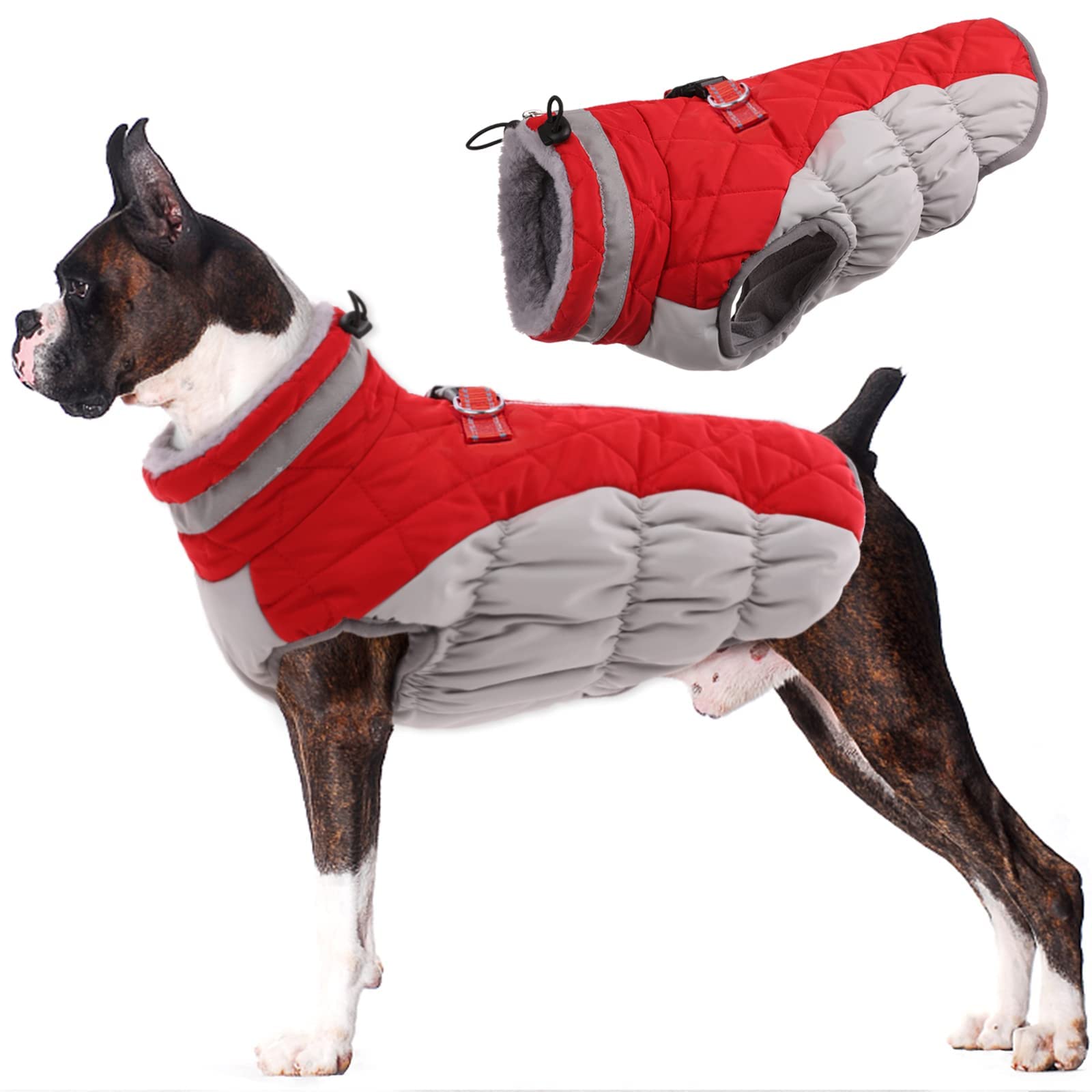 Lelepet Warm Winter Dog Coat - Windproof, Waterproof Fleece Jacket with Harness & Reflective Strips for Small, Medium, Large Dogs | Cold Weather Protection for Outdoor Walks & Adventures