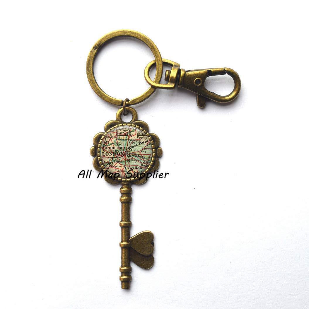 London Map Keychain - Resin Jewelry Keyring for Travel & Gifts