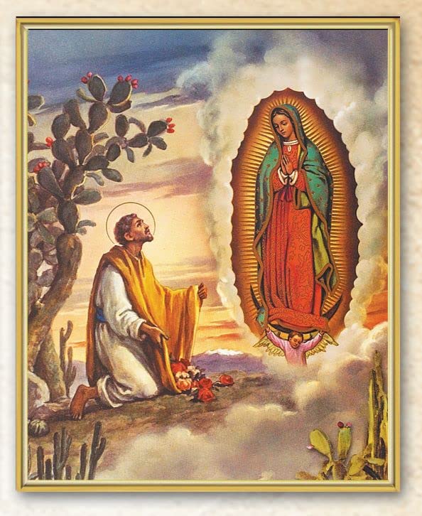 Our Lady of Guadalupe with Juan Diego Religious Wall Art - Gold Framed Catholic Picture Plaque for Home & Church Decor - Perfect for Prayer Rooms, Altars and Gifts for Baptism or First Communion