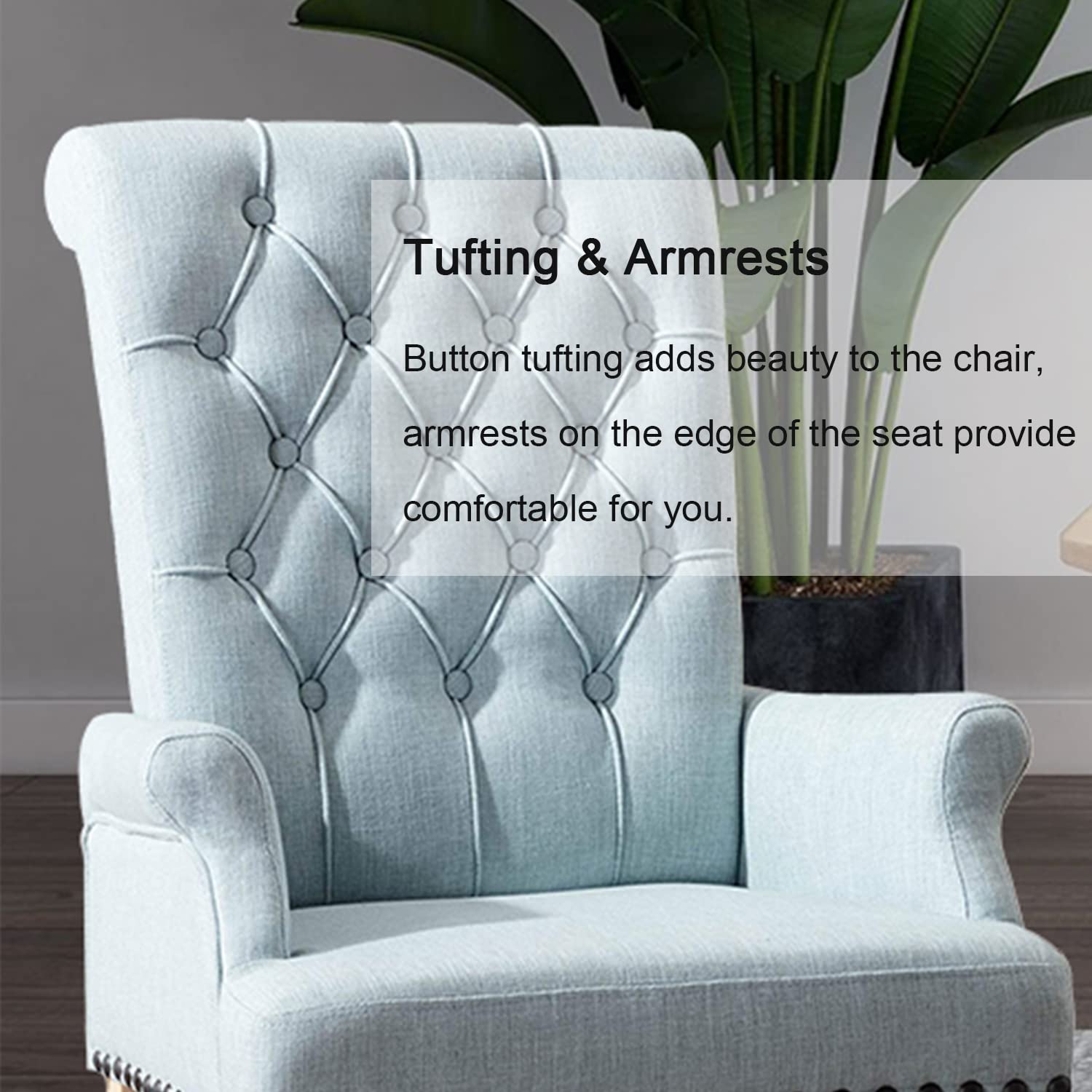Luxury Fabric Dining Chairs - Upholstered Tufted Armrest Accent Chairs with Nailhead Trim & Solid Wood Legs - Elegant Blue Home Decor for Dining Room, Kitchen & Living Room - Perfect for Family Gatherings & Dinner Parties