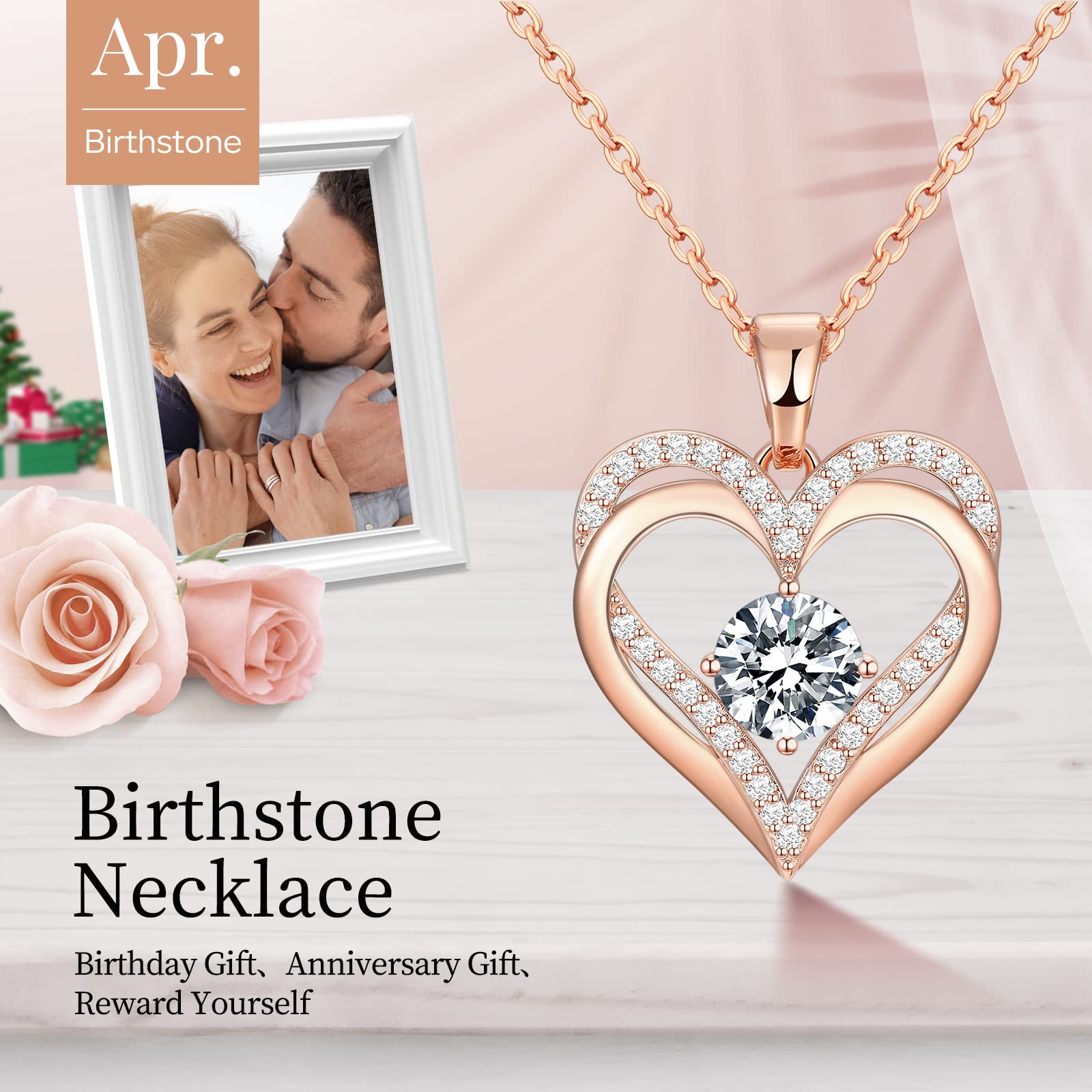 Rose Gold Necklace for Women - Elegant Birthstone Jewelry Gift for Wife, Mom, Girlfriend | Perfect for Valentine's Day, Christmas, Anniversary, Mother's Day & Birthday | Ideal for Date Nights, Weddings & Special Occasions