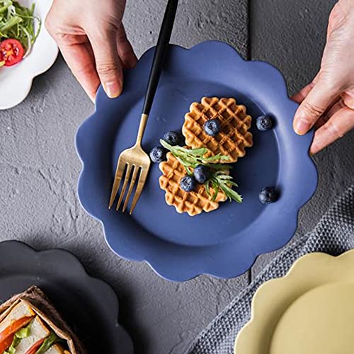 TOMYEUS 8-Inch Ceramic Dinner Plates Set of 4 - Matte Flower Design Salad, Steak & Dessert Plates - Microwave & Dishwasher Safe for Home Dining, Parties & Restaurant Use