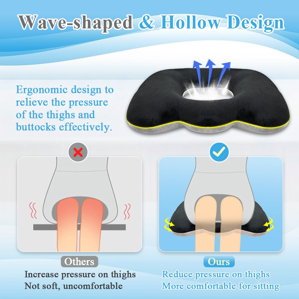 Donut Pillow for Tailbone Pain Relief & Pressure Ulcer Prevention - Postpartum, Hemorrhoid & Post-Surgery Seat Cushion - Comfortable Butt Lifting Doughnut Cushion for Office Chair, Wheelchair & Home Use