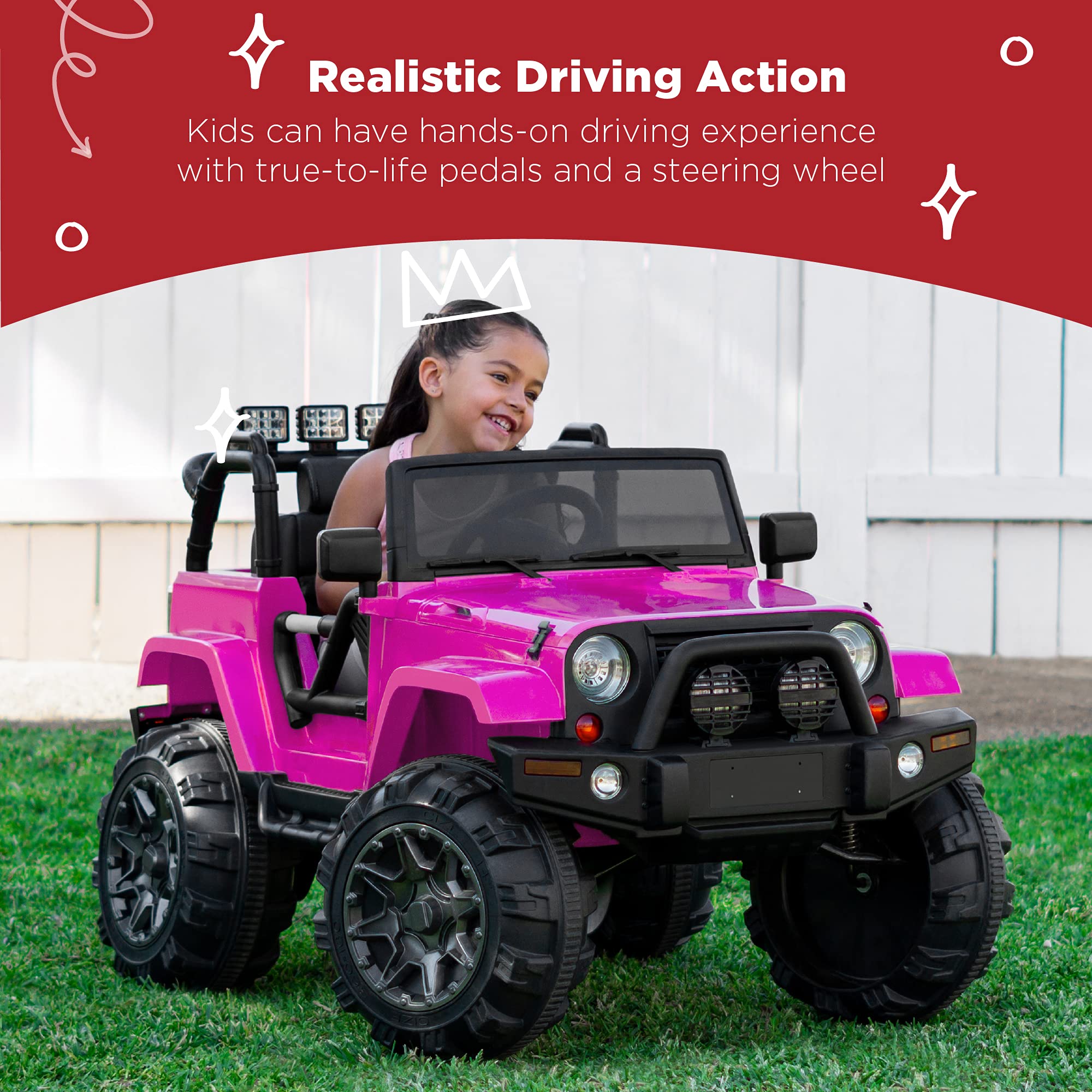 Best Choice Products 12V Kids Ride On Truck - Battery Powered Toy Car with Spring Suspension, Parent Remote Control, 3 Speed Settings & LED Lights - Pink Electric Vehicle for Boys & Girls - Perfect for Birthday Gifts, Outdoor Play & Backyard Fun
