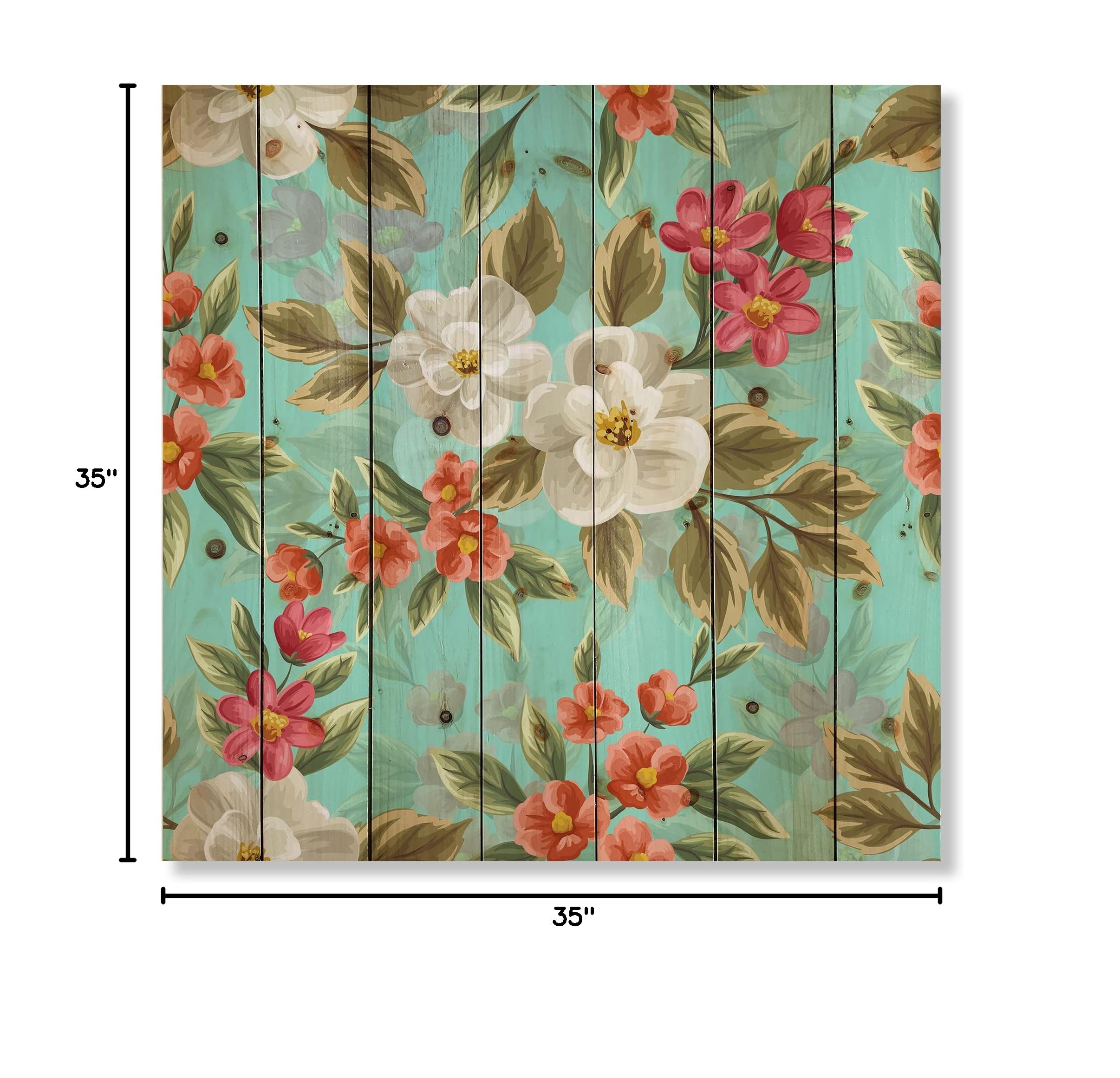 DesignQ Floral Seamless Pattern Traditional Wood Wall Decor - Green Wood Wall Art - Large Floral Wood Panels Printed on Natural Pine - Perfect for Living Room, Bedroom & Office Decor