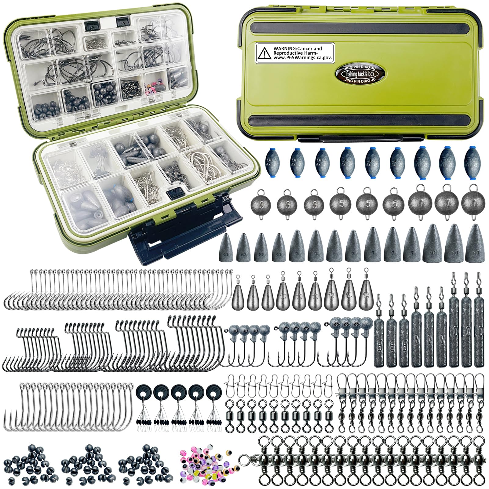 306pcs Fishing Lure Accessories Kit - Hooks, Sinkers, Bobbers, Jigs, Beads & Swivels | Complete Tackle Box Set for Freshwater & Saltwater Fishing | Perfect for Bass, Trout & Walleye Anglers