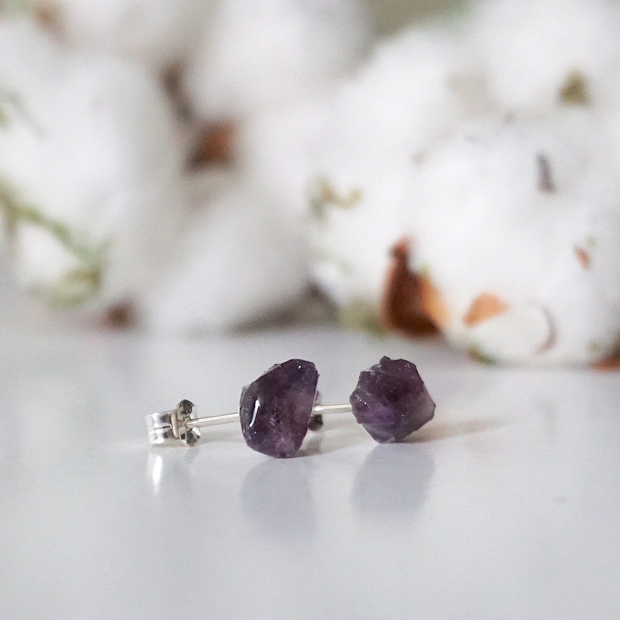 Natural Amethyst Stud Earrings for Women - Hypoallergenic Post Earrings for Sensitive Ears - Perfect for Everyday Wear, Office & Special Occasions