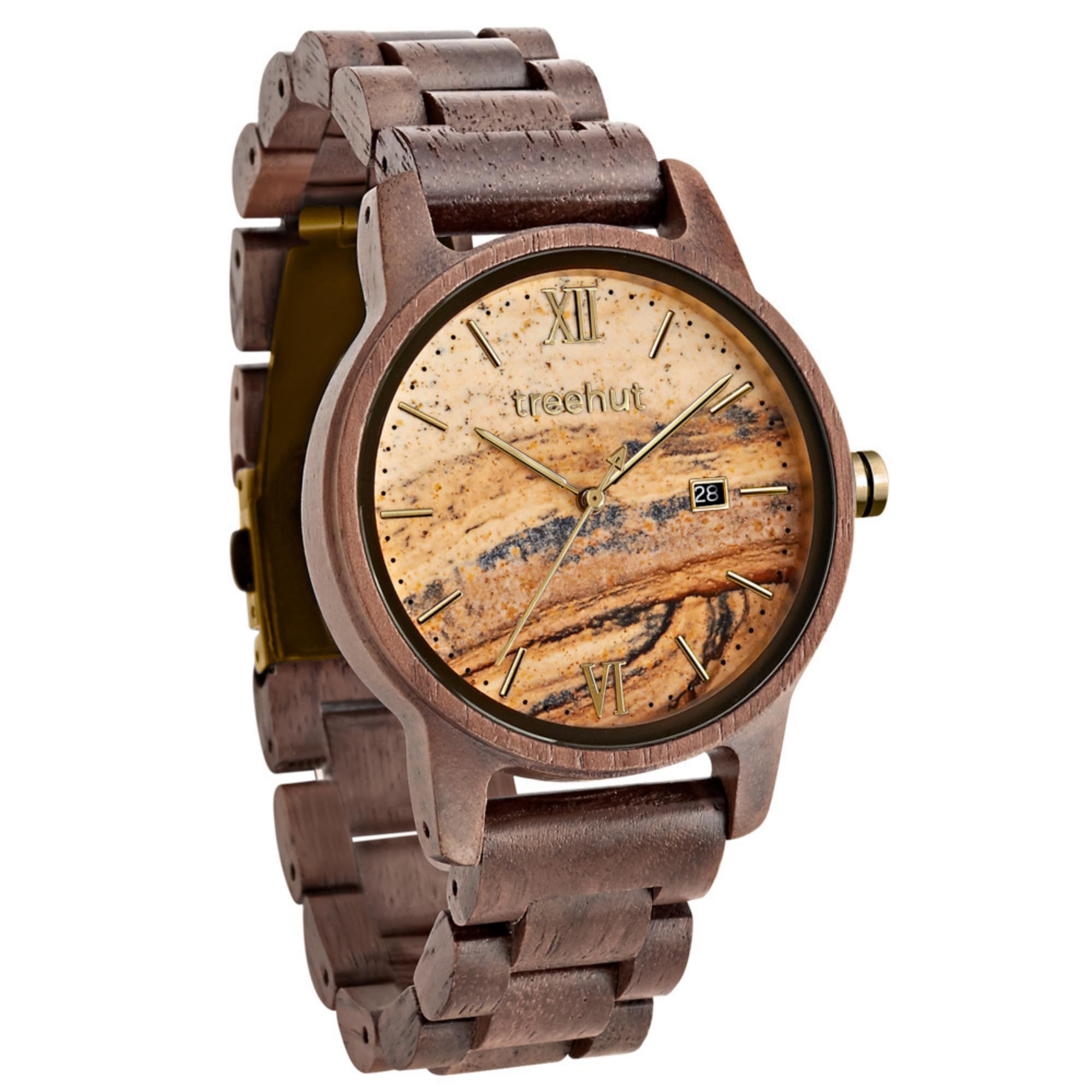 Premium Wooden Watch for Men - Real Wood Strap, Stainless Steel Clasp & Japanese Quartz Movement - Date Display Analog Wristwatch in Gift Box | Perfect for Business, Casual Wear & Anniversary Gifts
