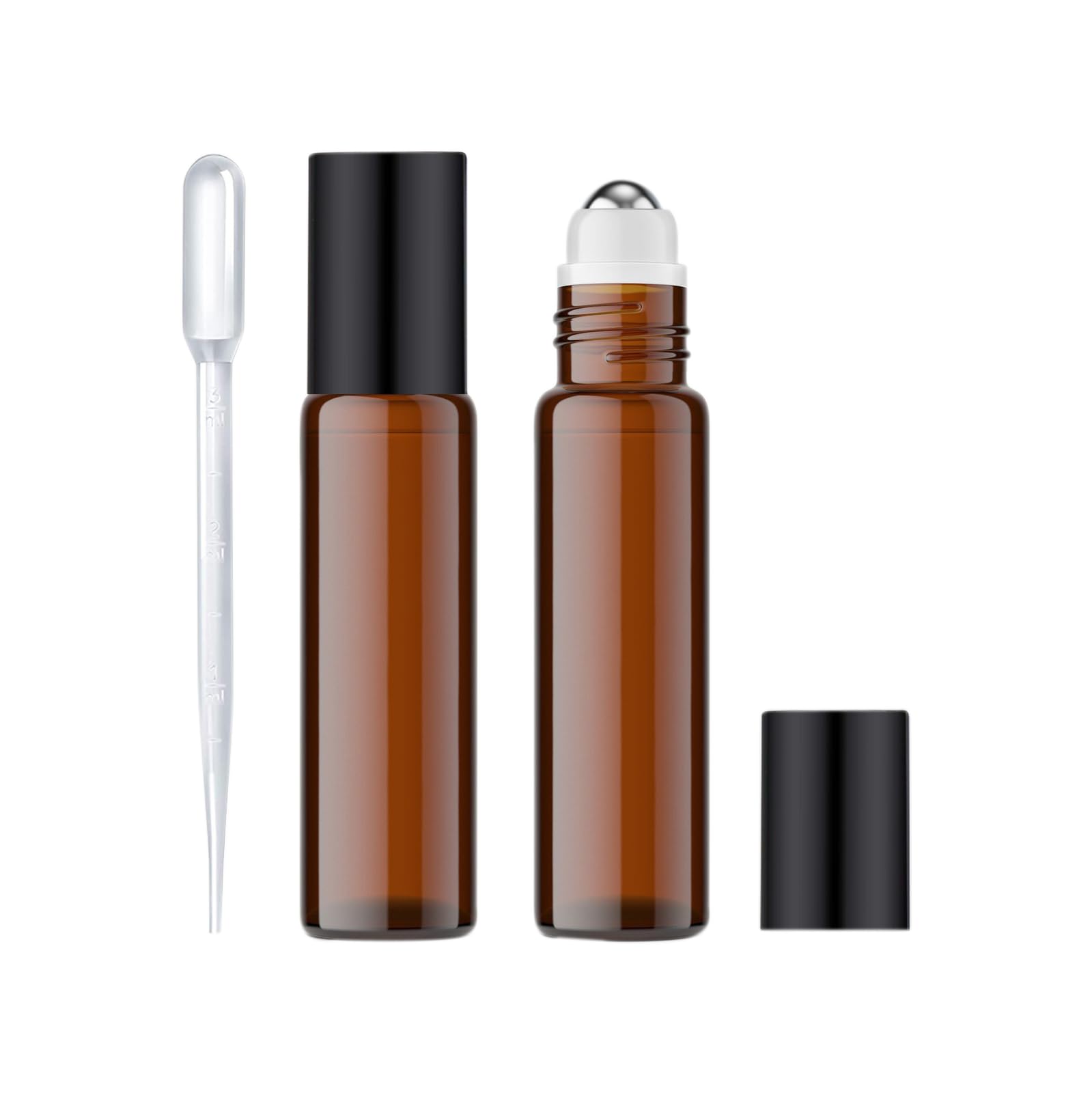 PACKCESS 10ml Amber Glass Roll On Bottles with Black Cap - Refillable & Reusable Essential Oil Containers for Perfume, Lip Gloss, DIY Cosmetics | Travel-Friendly for Under Eye Care, Aromatherapy & Attar Storage (5-Pack)