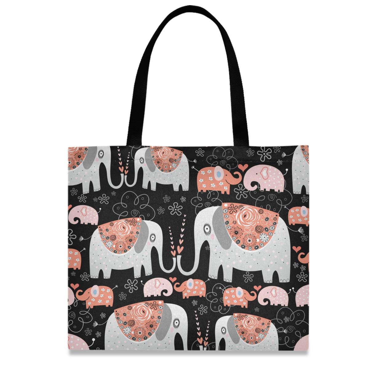 Eco-Friendly Reusable Grocery Shopping Tote Bag - Heavy Duty Washable Canvas Tote with Elephant Print, 20