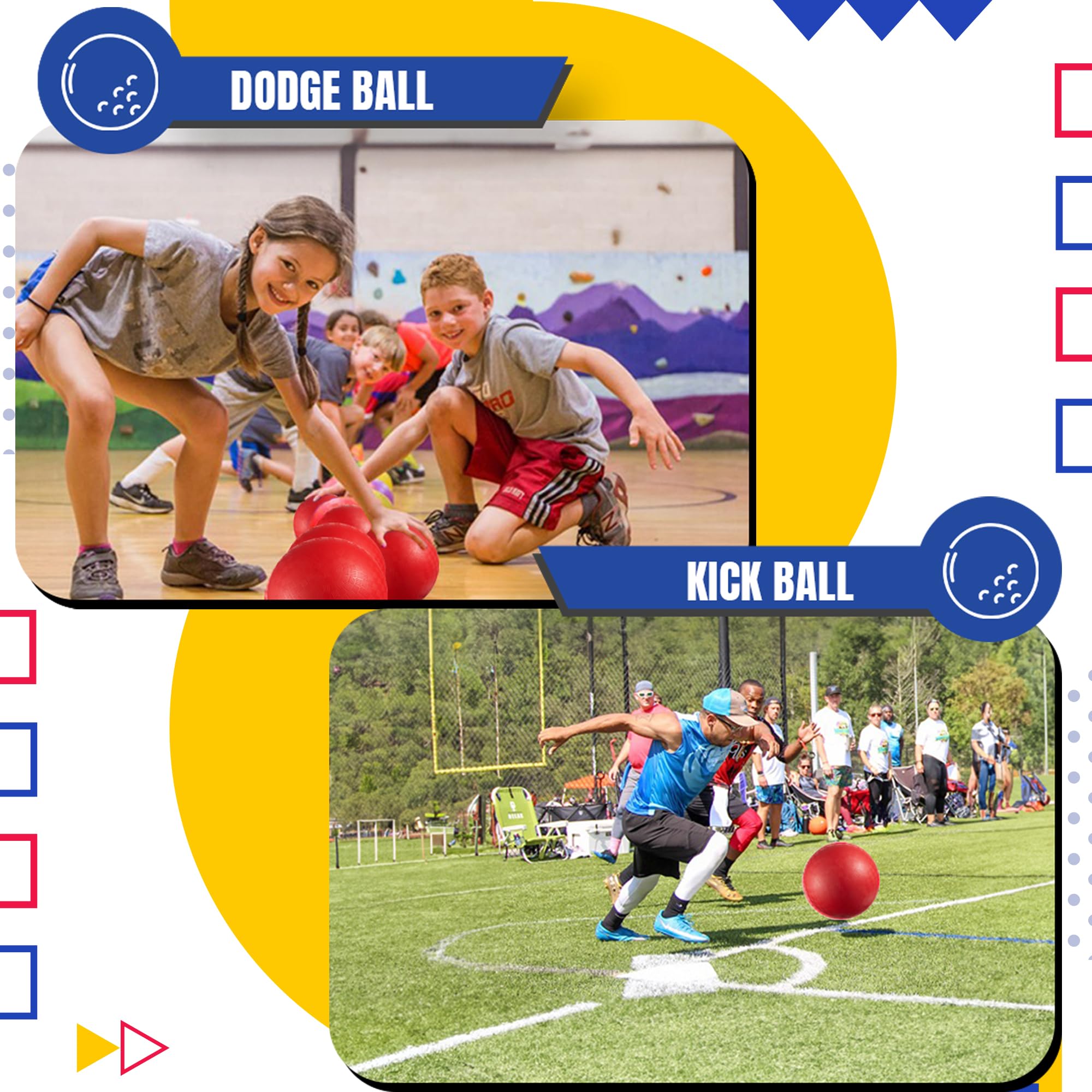Bedwina 4-Pack 8.5 Inch Red Rubber Playground Balls - Inflatable Kickball, Dodgeball & Four Square Balls for Kids and Adults with Hand Pump - Perfect for Indoor & Outdoor Games, School PE, Recess, Backyard Fun and Team Sports
