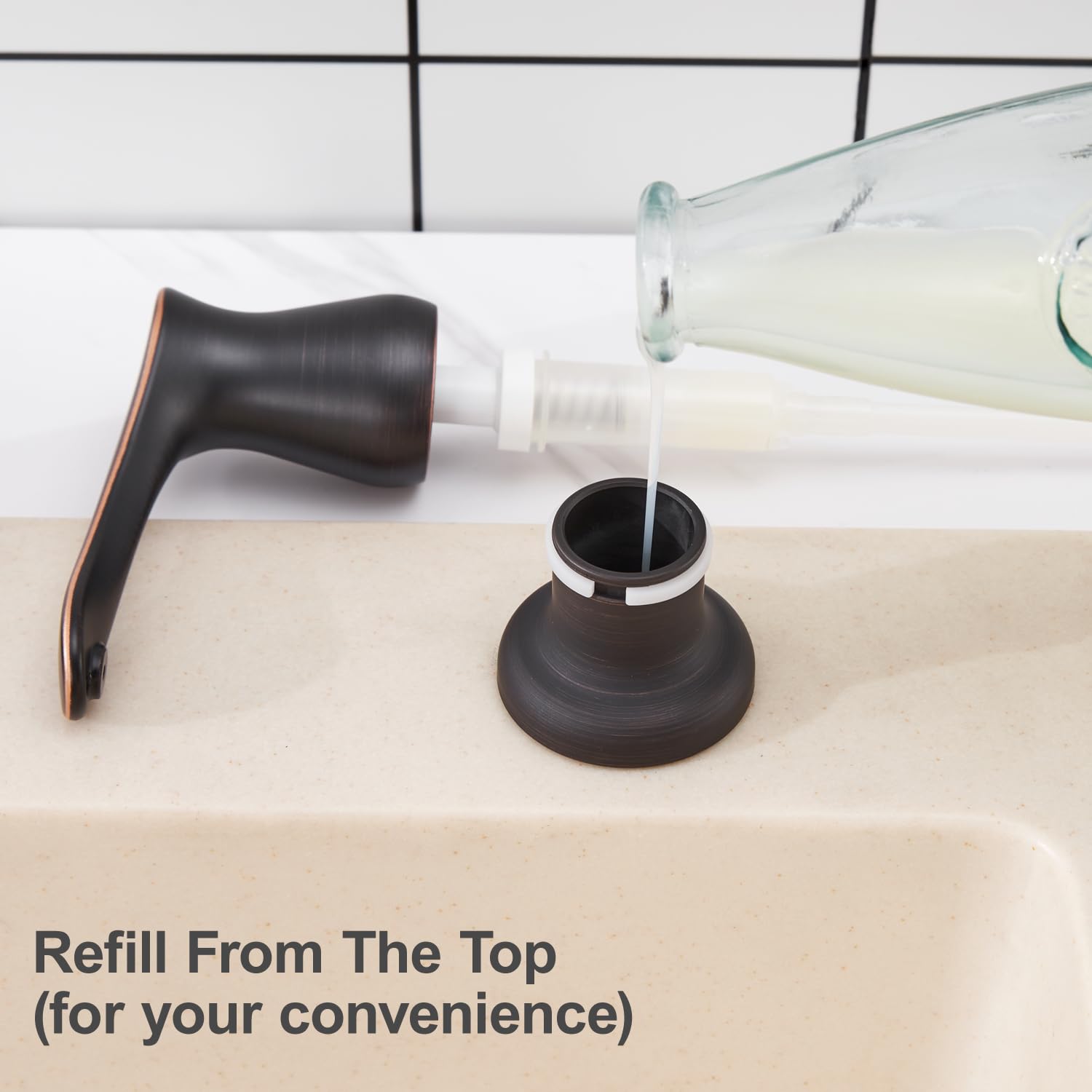 GAGALIFE Oil Rubbed Bronze Kitchen Sink Soap Dispenser - 13 OZ Built-In Top Refillable Liquid Soap Dispenser for Kitchen, Bathroom, and Laundry Room