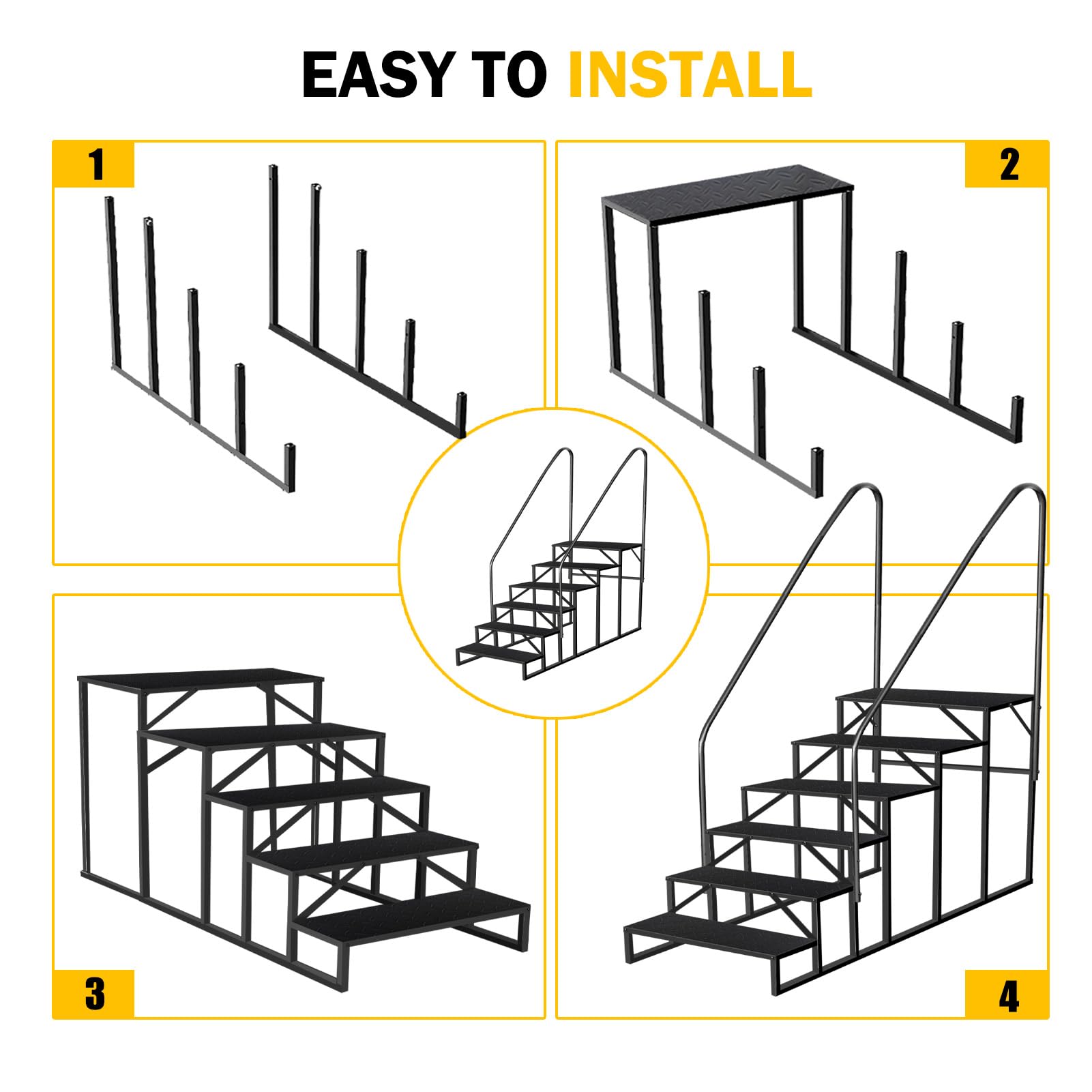 Above Ground Swimming Pool Ladder with Handrail - 660 lb Capacity RV Stool & Hot Tub Steps for Travel Trailers, Spas, Campers, 5th Wheels (6-Step, 2-Handle) - Perfect for Backyard Pools, RV Trips & Spa Relaxation