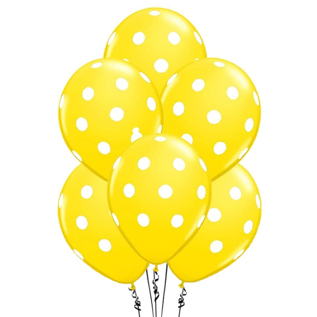 Premium 11 Inch Yellow Polka Dot Balloons - 25 Pack with White Dots for Birthday Parties, Baby Showers & Decorations | PMU PartyTex All-Over Print Latex Balloons