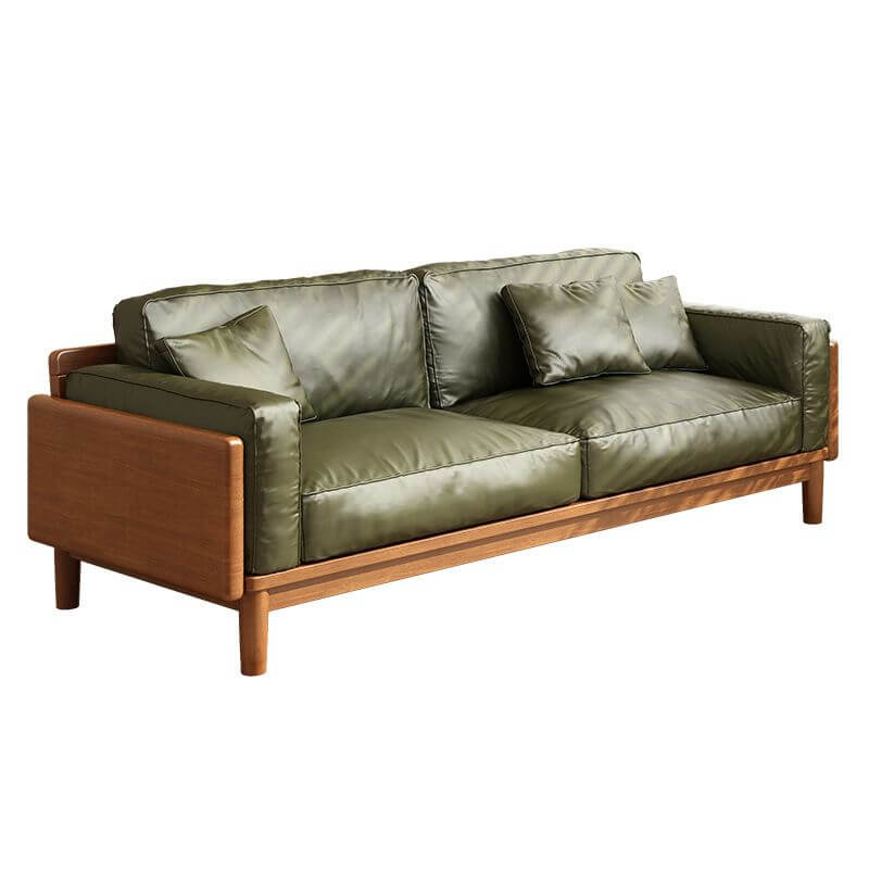 Minimalist Lime Green Scratch-Resistant Sofa & Loveseat with Wood Square Arms, Wide Pillow Back & 3 Throw Pillows - 3/4/5 Seater for Living Room, Lounge & Home Office