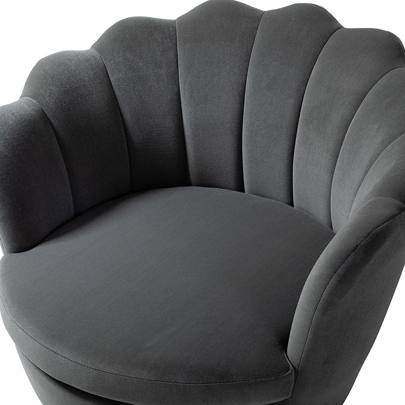 Evelia Velvet Scalloped Barrel Chair - Luxurious Velvet Accent Chair with Curved Back for Living Room, Bedroom & Office - Perfect for Reading Nook, Lounge Area or Home Decor