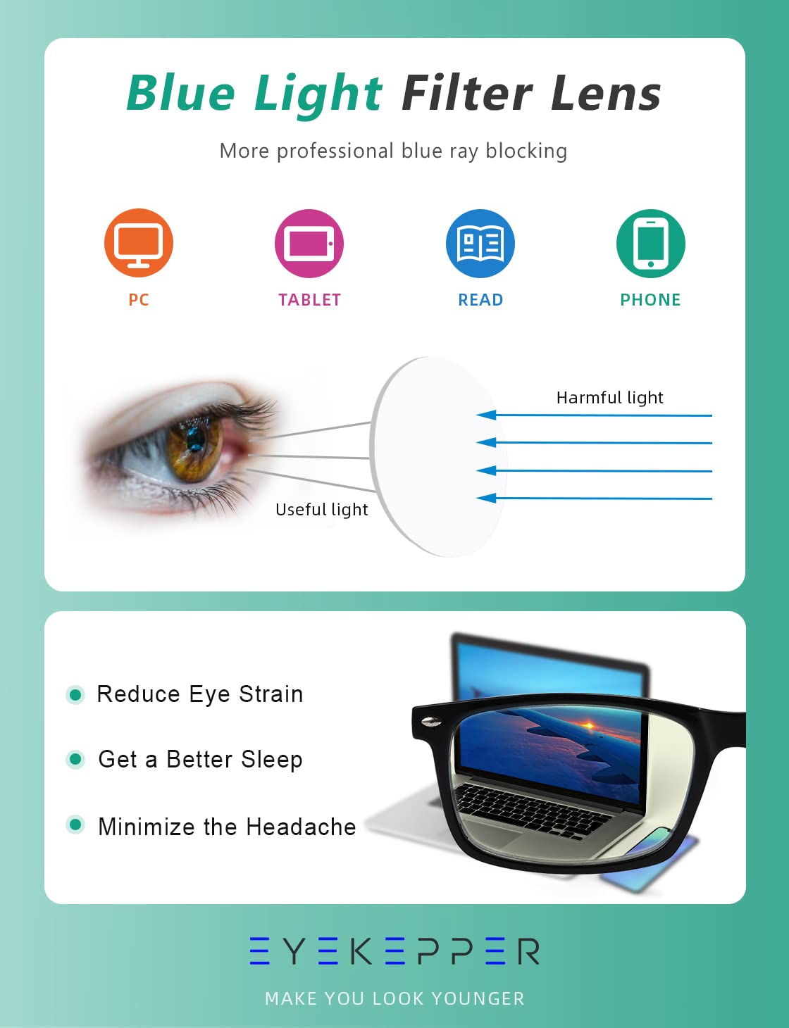 Blue Light Blocking Computer Reading Glasses for Men & Women - Anti Eyestrain Eyewear for Office Work, Gaming & Screen Time (Black)