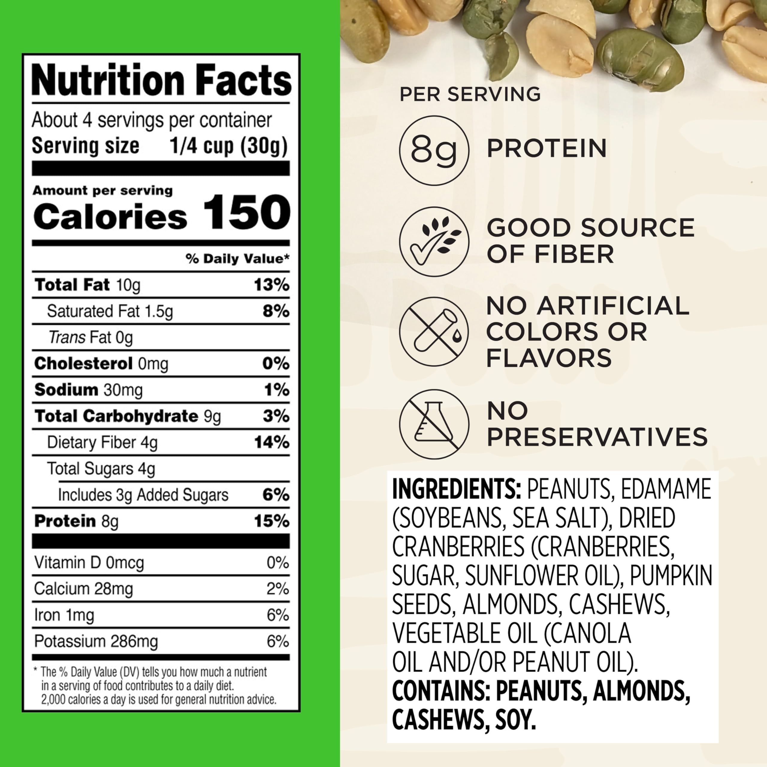 Snak Club Protein Power Snack Mix - Gluten Free & Kosher Trail Mix with Peanuts, Almonds, Cashews, Roasted Edamame, Dried Cranberries & Pumpkin Seeds - 4.2oz Resealable Bags (6 Pack) - Perfect for Hiking, Camping, Office Snacks & Healthy On-the-Go Nutrition