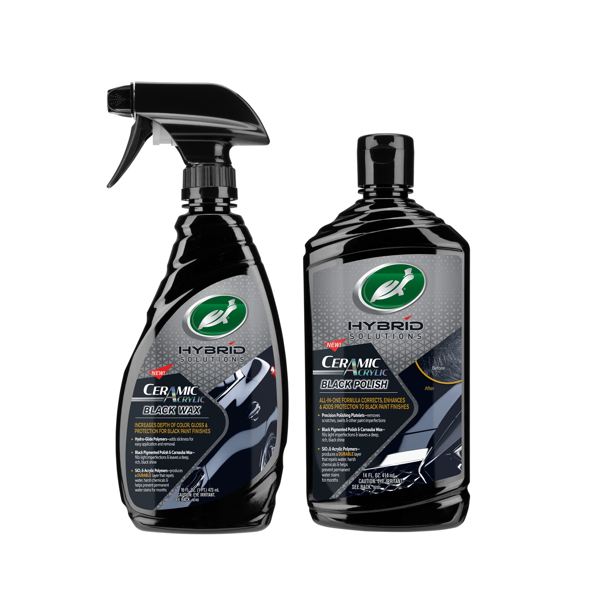Turtle Wax Hybrid Solutions Ceramic Acrylic Black Spray Wax & Polish Combo Pack - Scratch & Swirl Remover for Black Cars with Ceramic Protection - Perfect for Detailing, Shine Enhancement & Paint Restoration