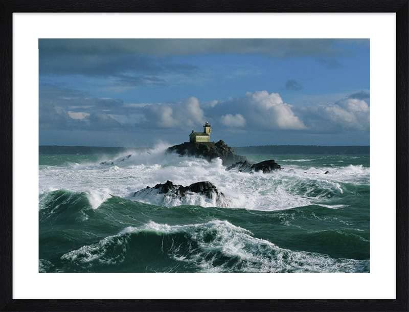 ART PRINT CAFE' – Framed Lighthouse Photo Print by Jean Guichard, Tévennec Lighthouse – Black Frame Wall Art for Home & Office Decor