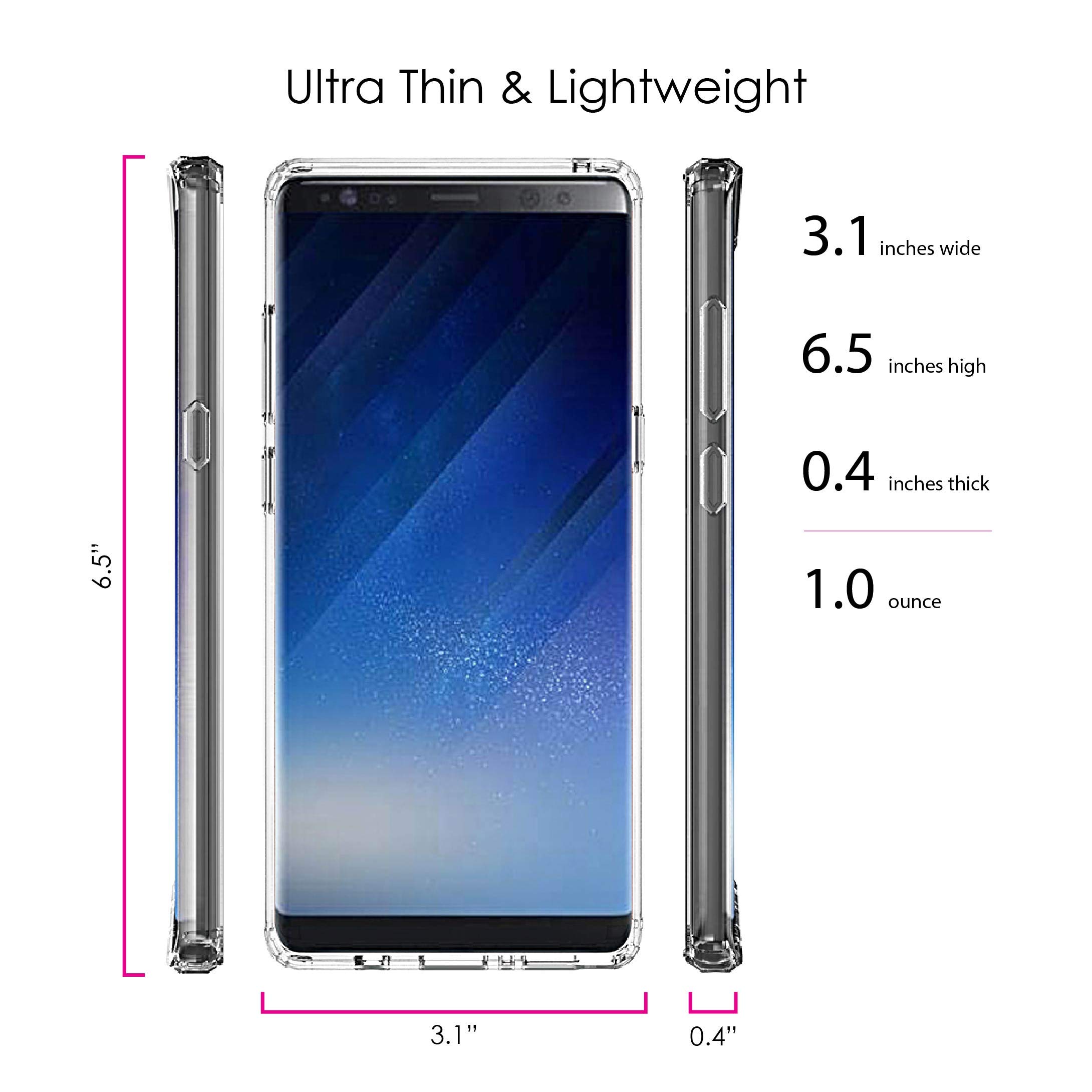 Shockproof Clear Hybrid Case for Samsung Galaxy Note 8 (6.3 Inch) - TPU Bumper & Acrylic Back with Tempered Glass Screen Protector - 6-Pack Set - Perfect for Work, Travel, and Everyday Protection
