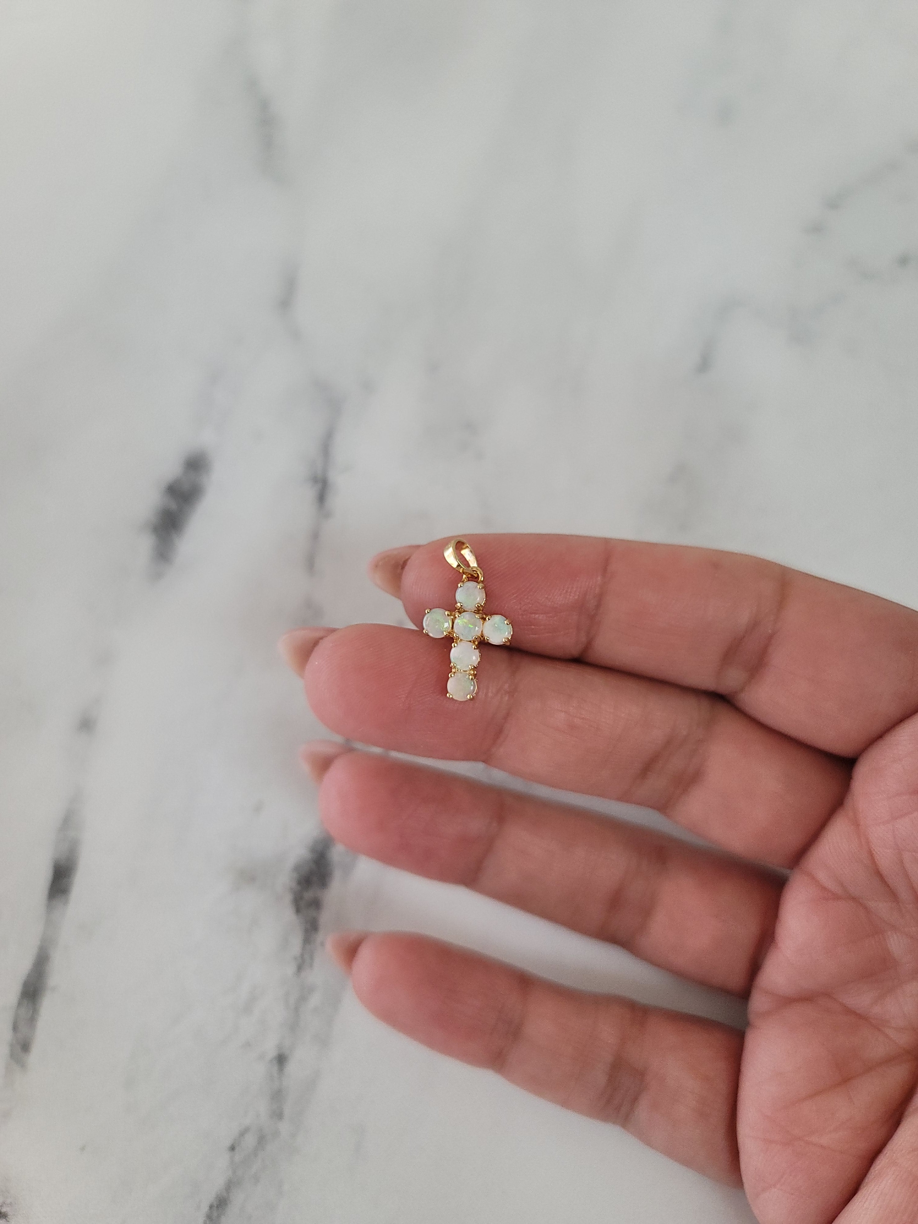 Elegant Small Round Opal Cross Necklace for Women - Dainty Sterling Silver Pendant Jewelry Gift for Birthday, Anniversary & Everyday Wear