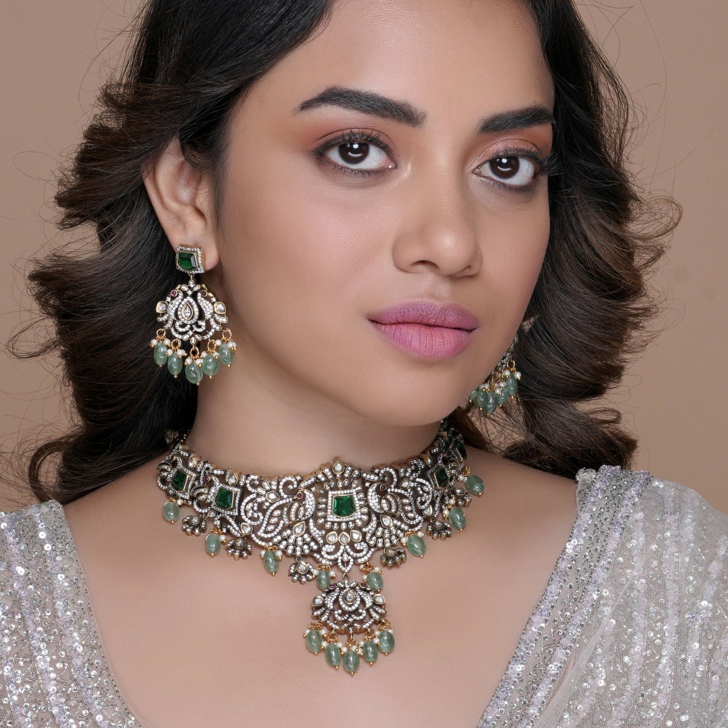 Audrey Nakshatra Cubic Zirconia Choker Necklace Set - Elegant Jewelry for Women, Perfect for Parties, Weddings & Special Occasions