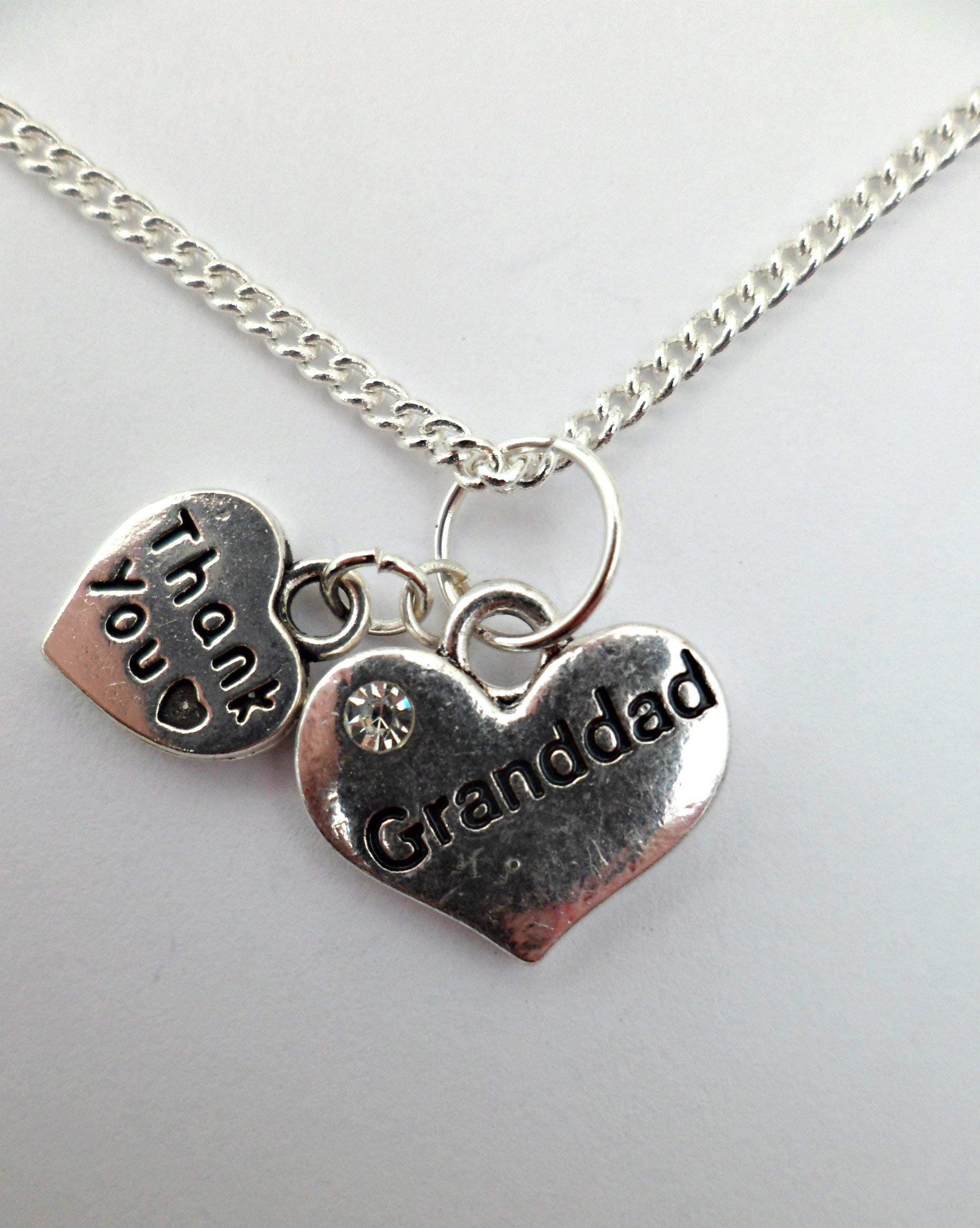 Silver Plated Granddad Love Heart Gem Charm Pendant Necklace - Perfect Gift for Father's Day, Birthday & Anniversary
