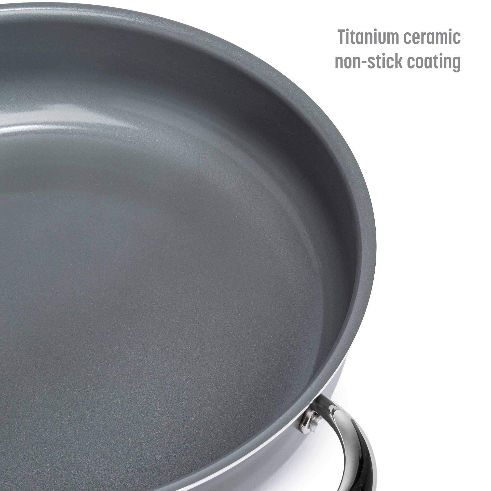 Premium Goodful 12-Piece Ceramic Nonstick Cookware Set - Titanium-Reinforced Coating, Dishwasher Safe Pots & Pans with Tempered Glass Lids & Stainless Steel Handles - Perfect for Frying, Boiling & Everyday Cooking - Gray