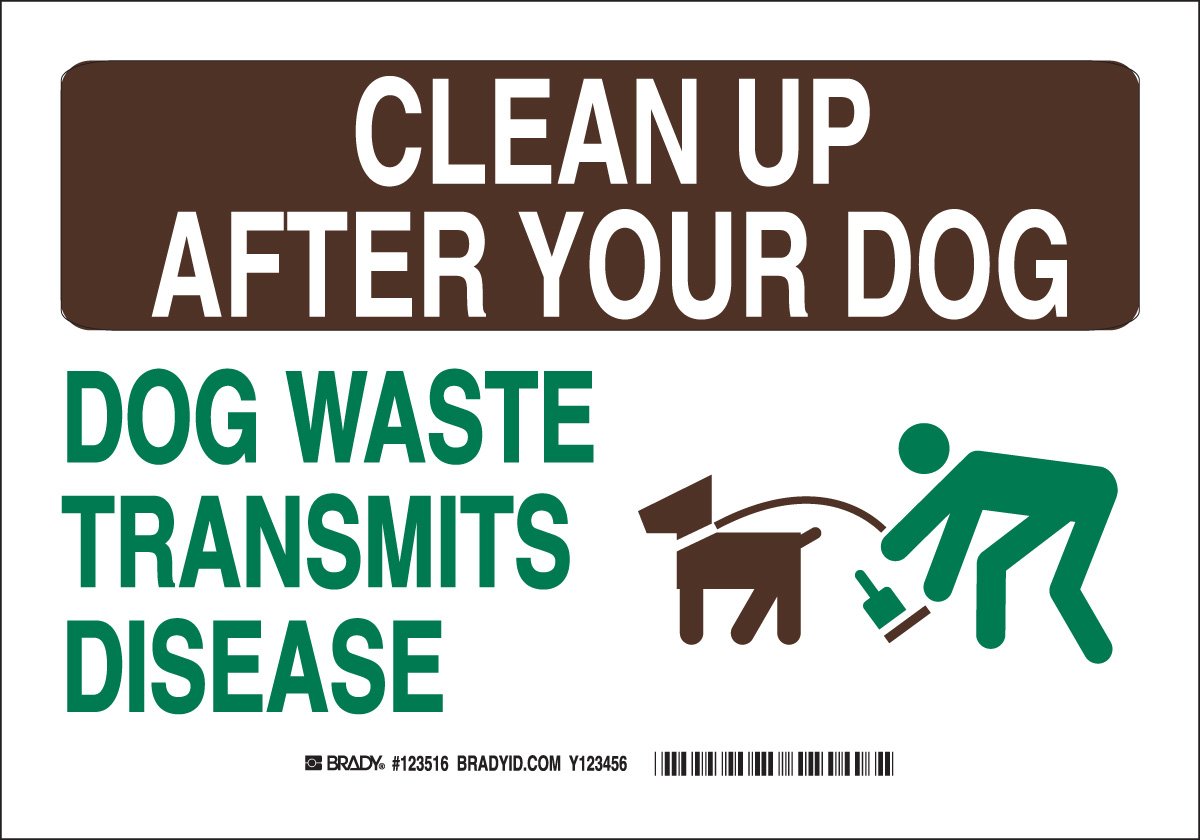 Brady 123514 Recycle & Environment Sign - 'Clean Up After Your Dog Waste Transmits Disease' - 7x10 Inch Brown/Green on White - Dog Waste Station Sign for Parks, Yards & Public Areas