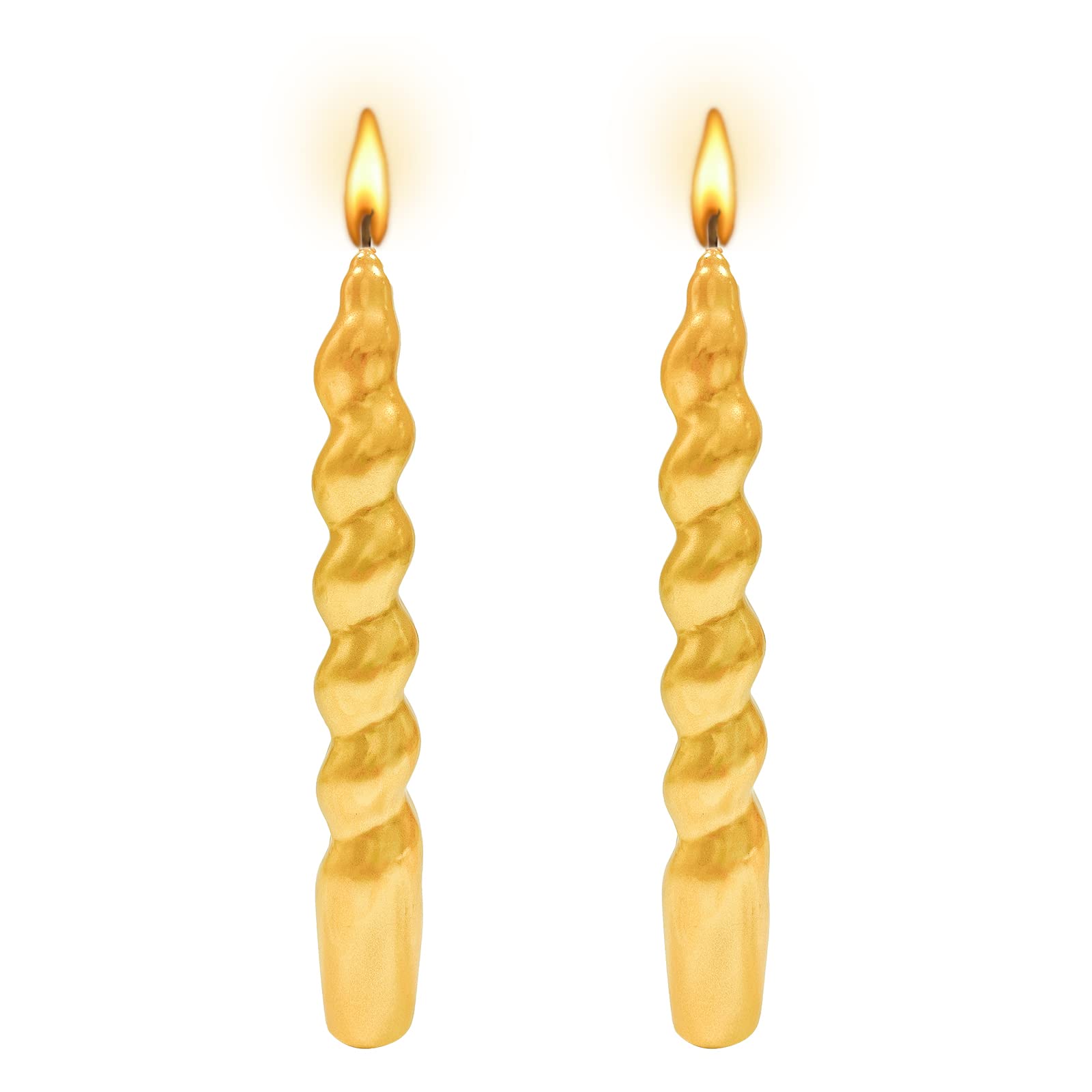 Spiral Taper Dinner Candles - 7.5 Inch Unscented Conical Stick Candles, Elegant Gold Decorative Candles (2-Pack) for Christmas Gifts, Wedding Centerpieces, Romantic Dinners & Holiday Decorations